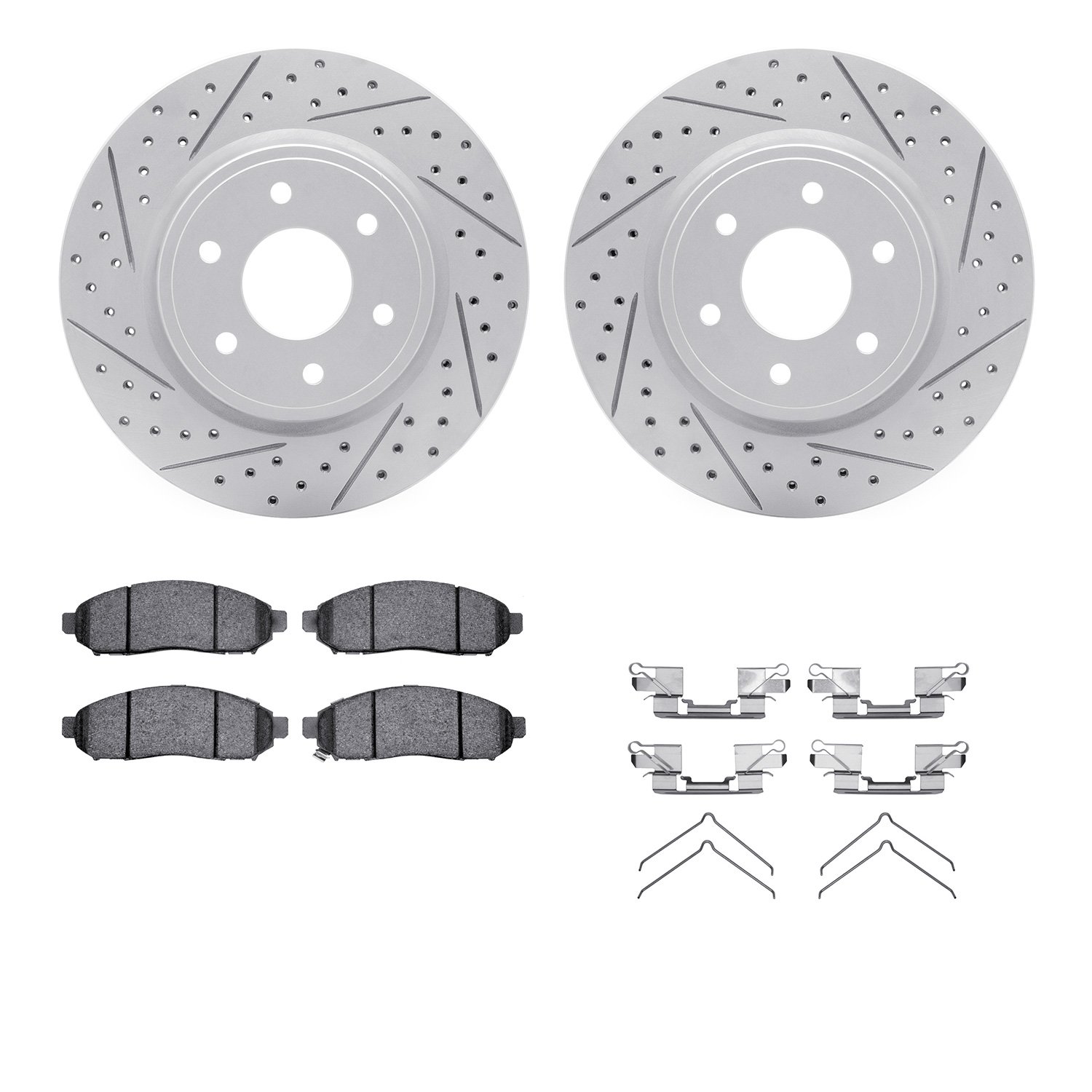 2512-67107 Geoperformance Drilled/Slotted Rotors w/5000 Advanced Brake Pads Kit & Hardware, Fits Select Multiple Makes/Models, P