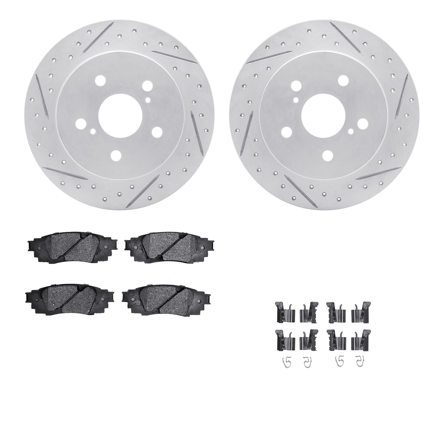 2512-75035 Geoperformance Drilled/Slotted Rotors w/5000 Advanced Brake Pads Kit & Hardware, Fits Select Lexus/Toyota/Scion, Posi