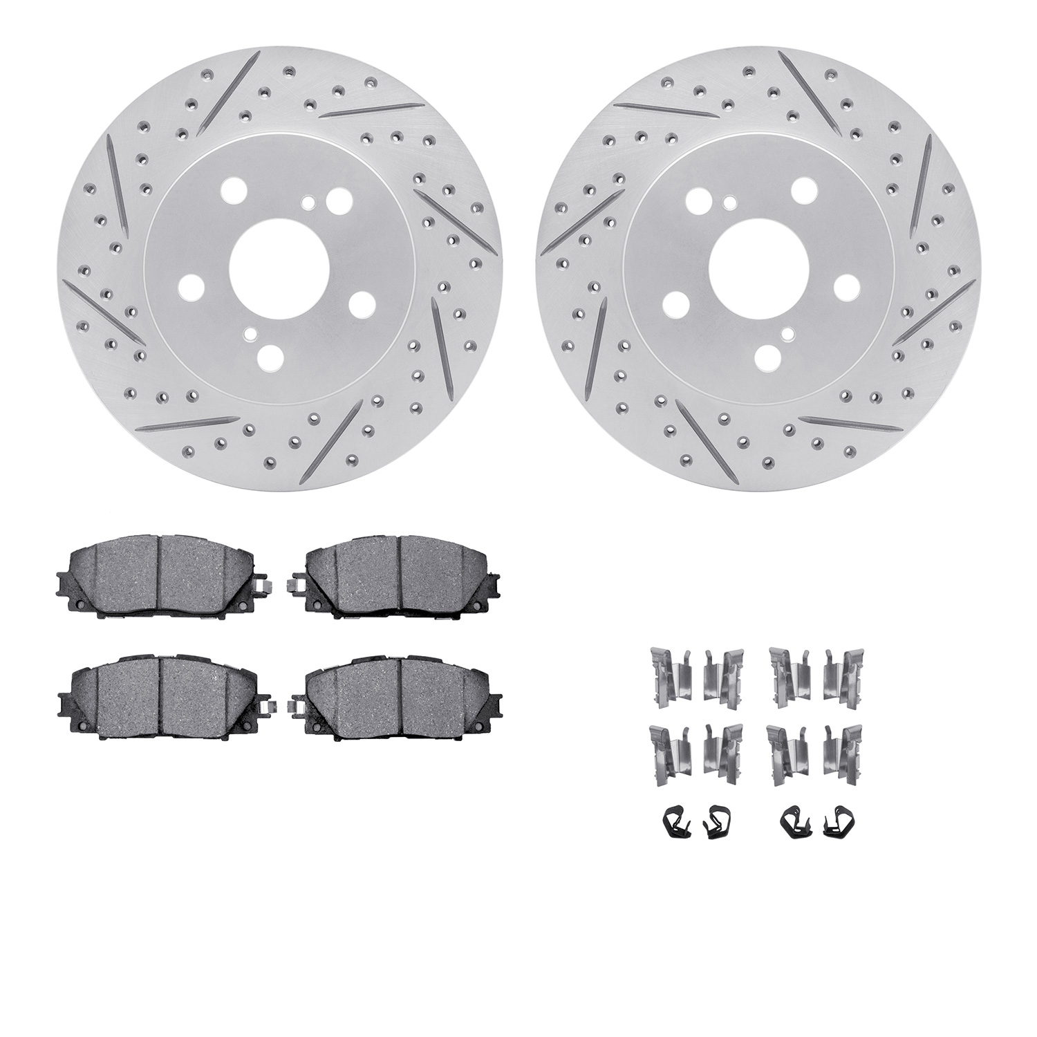 2512-76057 Geoperformance Drilled/Slotted Rotors w/5000 Advanced Brake Pads Kit & Hardware, Fits Select Lexus/Toyota/Scion, Posi