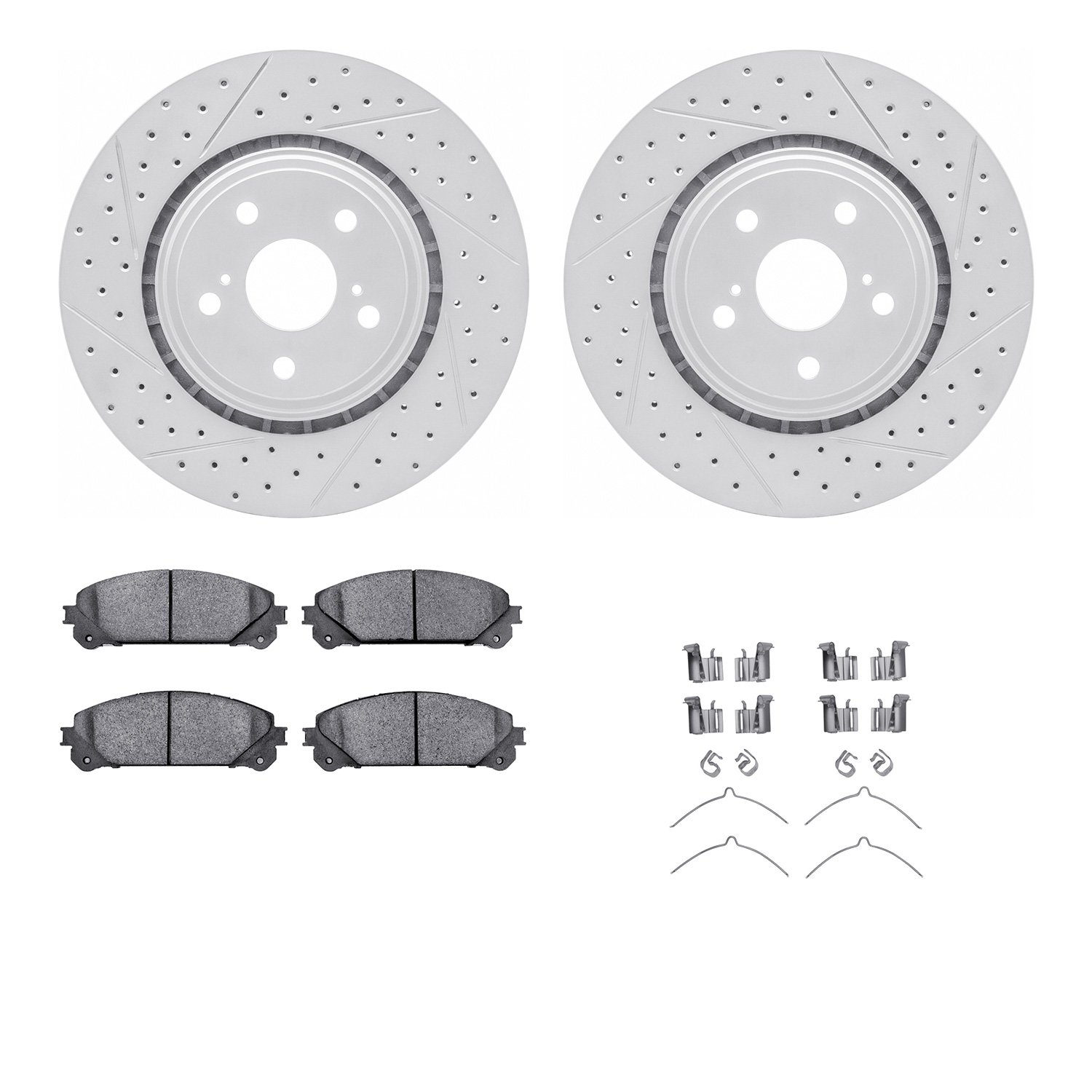 2512-76164 Geoperformance Drilled/Slotted Rotors w/5000 Advanced Brake Pads Kit & Hardware, 2008-2021 Lexus/Toyota/Scion, Positi