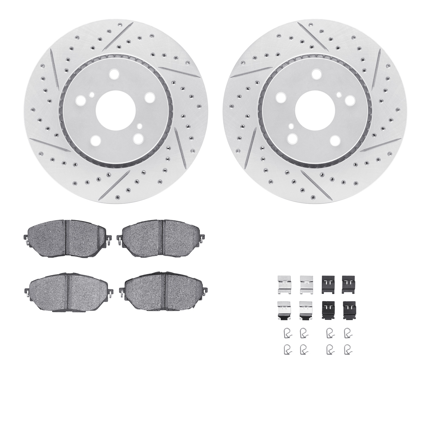 2512-76183 Geoperformance Drilled/Slotted Rotors w/5000 Advanced Brake Pads Kit & Hardware, Fits Select Lexus/Toyota/Scion, Posi