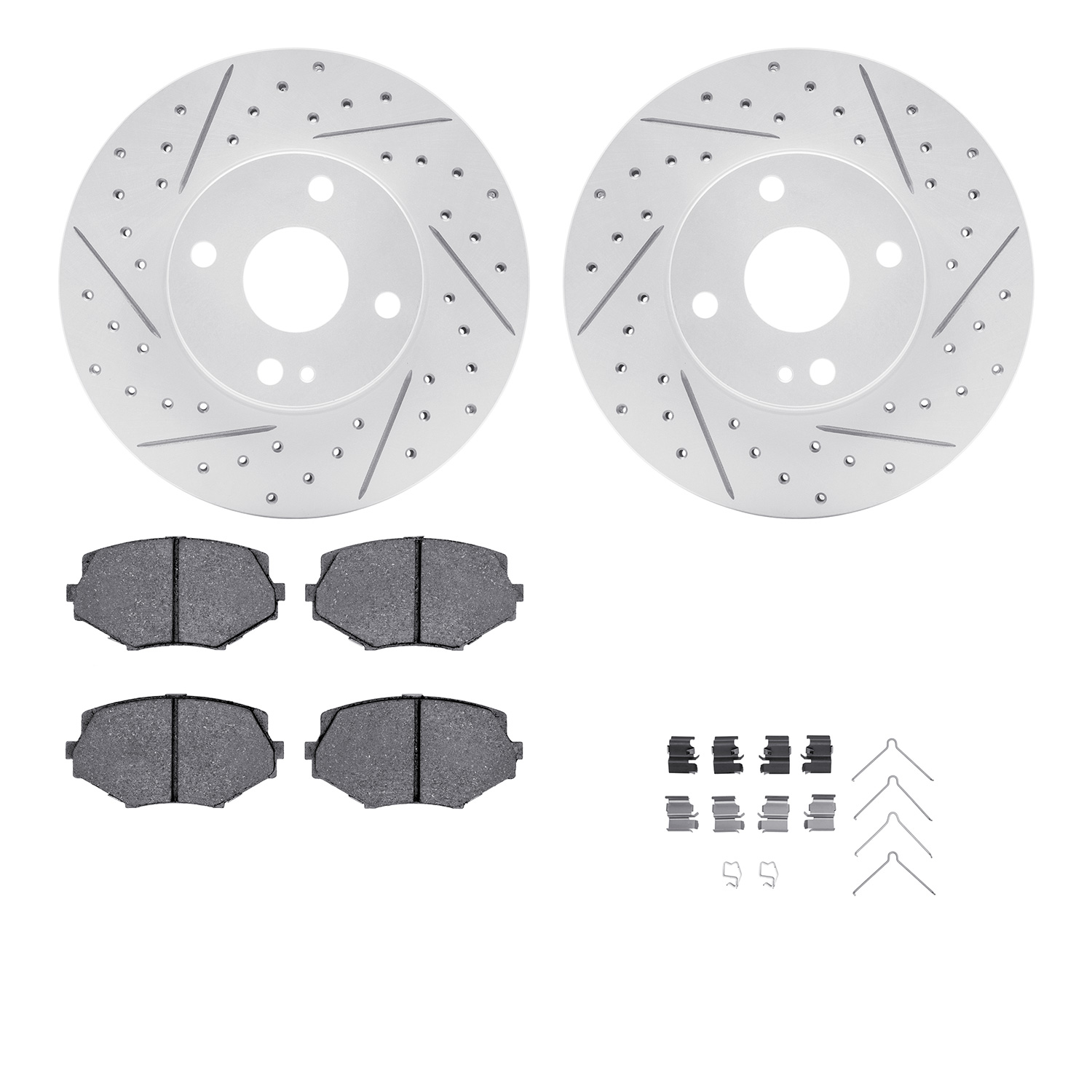 2512-80006 Geoperformance Drilled/Slotted Rotors w/5000 Advanced Brake Pads Kit & Hardware, 1994-2002 Ford/Lincoln/Mercury/Mazda