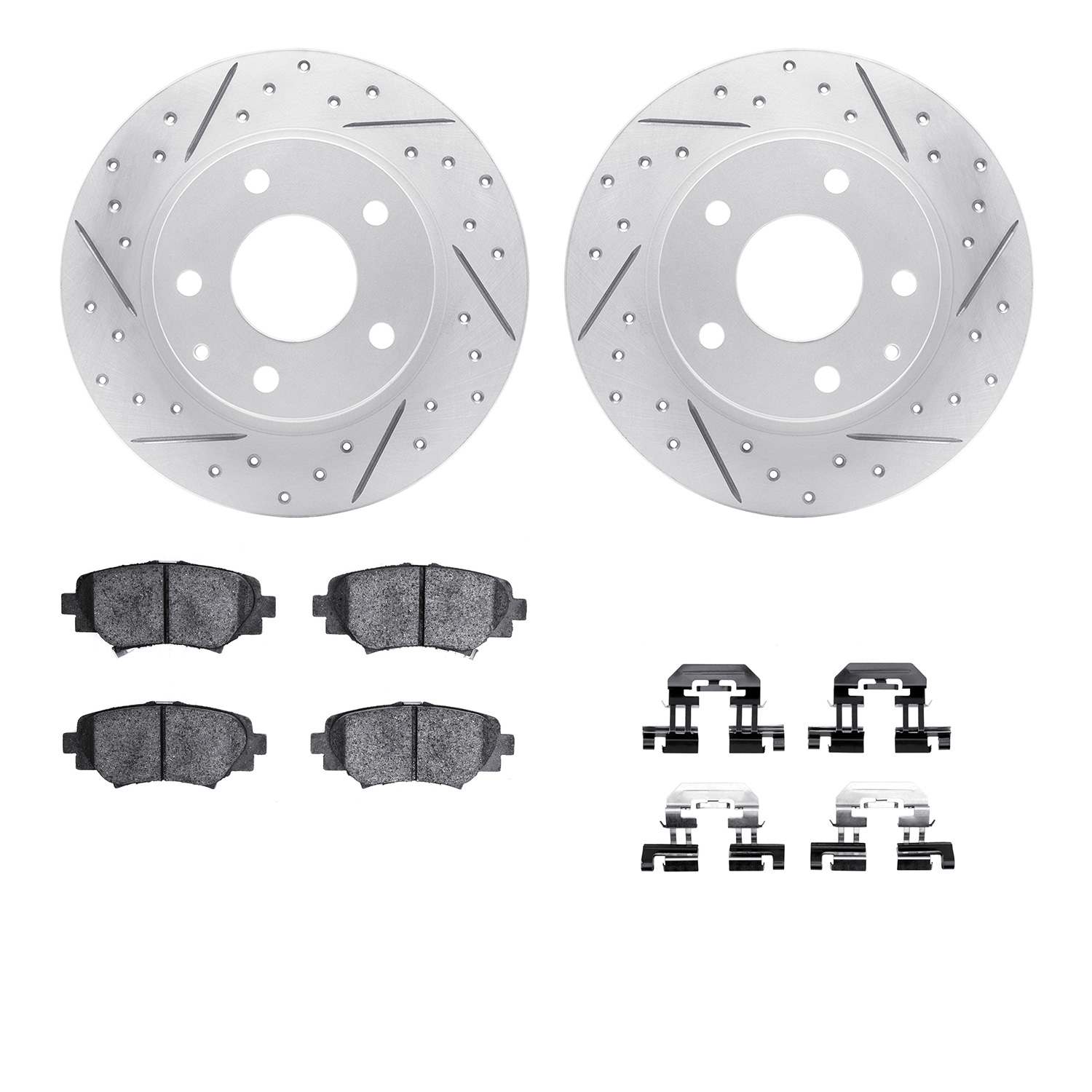 2512-80021 Geoperformance Drilled/Slotted Rotors w/5000 Advanced Brake Pads Kit & Hardware, 2014-2016 Ford/Lincoln/Mercury/Mazda