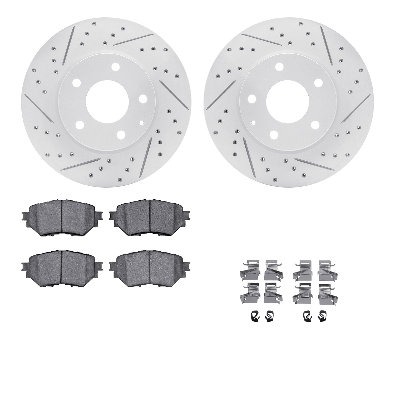 2512-80025 Geoperformance Drilled/Slotted Rotors w/5000 Advanced Brake Pads Kit & Hardware, 2014-2018 Ford/Lincoln/Mercury/Mazda