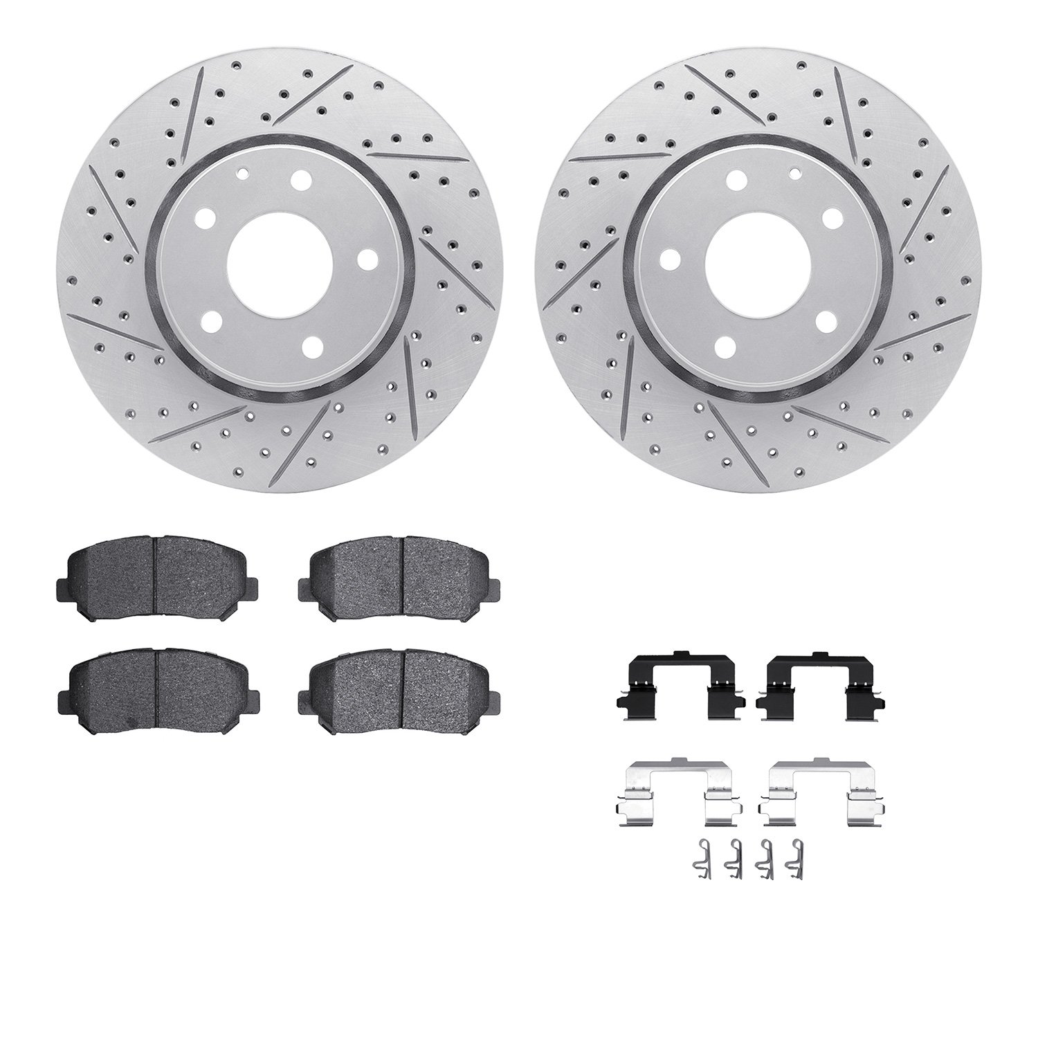 2512-80074 Geoperformance Drilled/Slotted Rotors w/5000 Advanced Brake Pads Kit & Hardware, Fits Select Ford/Lincoln/Mercury/Maz