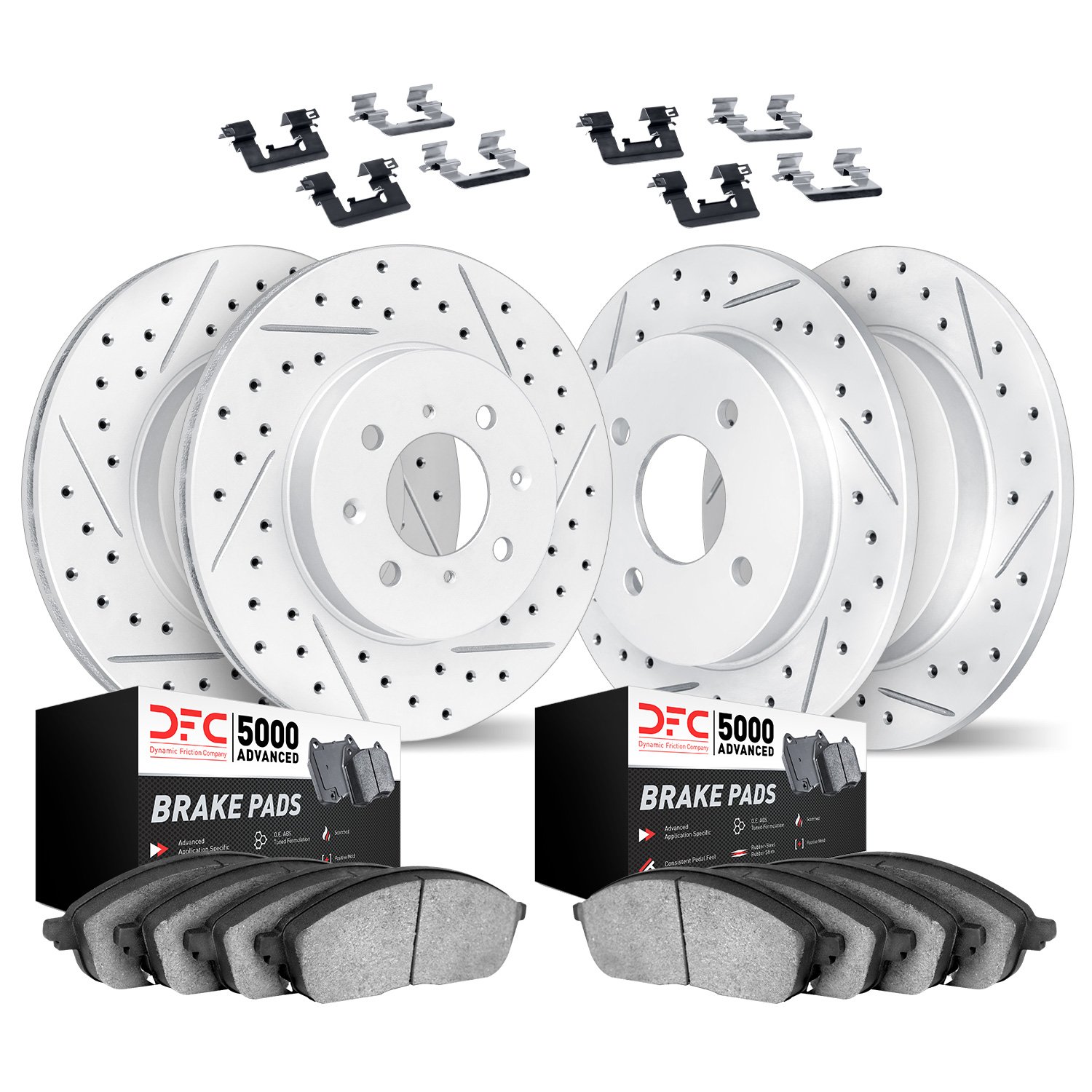 2514-03059 Geoperformance Drilled/Slotted Rotors w/5000 Advanced Brake Pads Kit & Hardware, 2013-2015 Mopar, Position: Front and