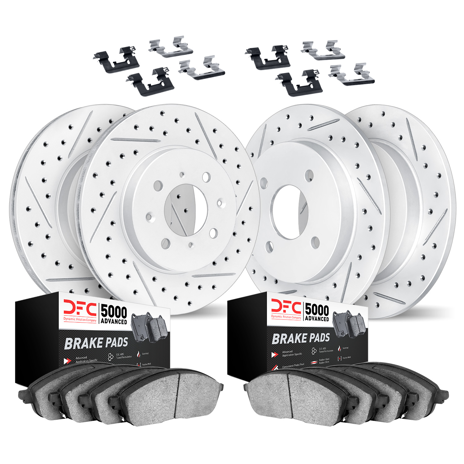 2514-03062 Geoperformance Drilled/Slotted Rotors w/5000 Advanced Brake Pads Kit & Hardware, Fits Select Kia/Hyundai/Genesis, Pos