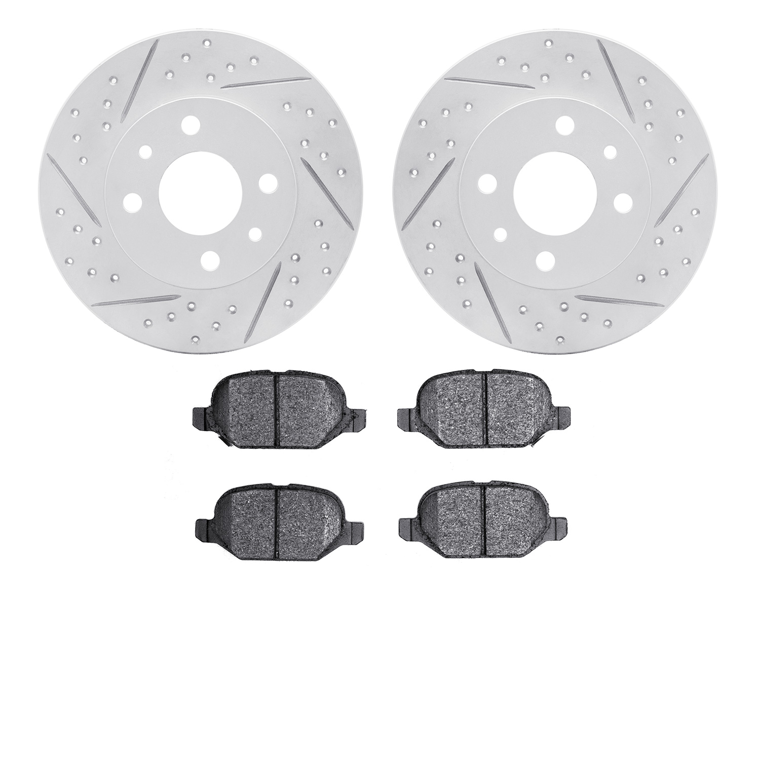 2602-07000 Geoperformance Drilled/Slotted Rotors w/5000 Euro Ceramic Brake Pads Kit, 2009-2019 Mopar, Position: Rear