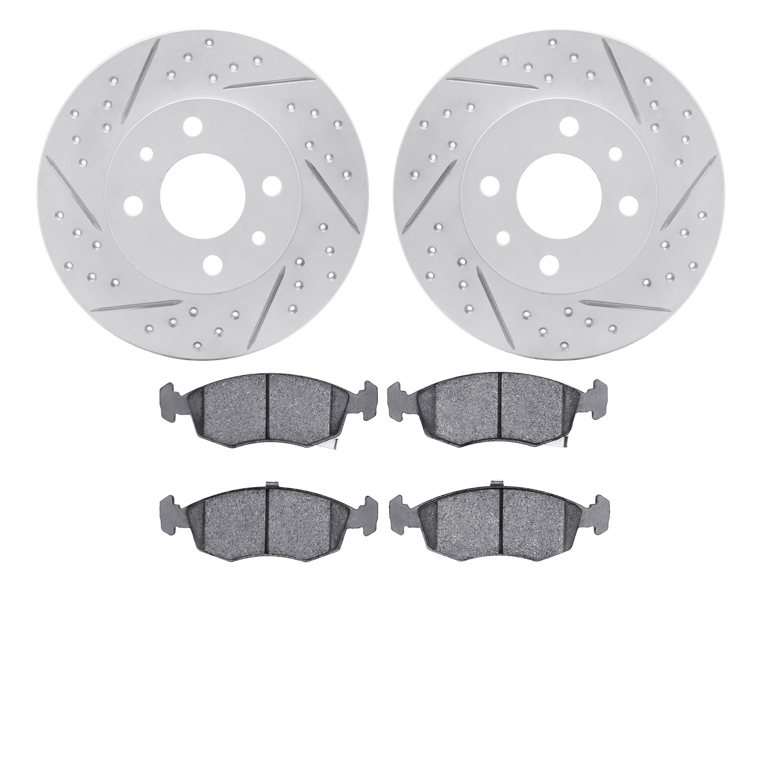 2602-07003 Geoperformance Drilled/Slotted Rotors w/5000 Euro Ceramic Brake Pads Kit, 2012-2019 Mopar, Position: Front