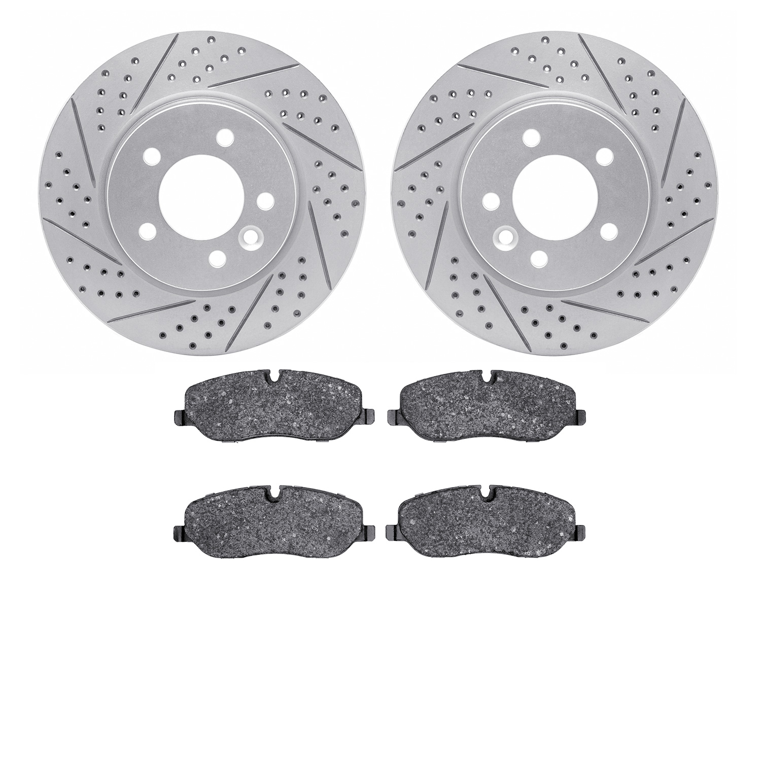 2602-11030 Geoperformance Drilled/Slotted Rotors w/5000 Euro Ceramic Brake Pads Kit, 2005-2007 Land Rover, Position: Front