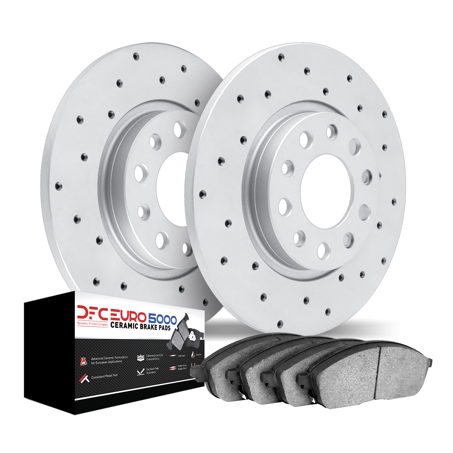 2602-11063 Geoperformance Drilled Brake Rotors w/5000 Euro Ceramic Brake Pads Kit, 2009-2010 Ford/Lincoln/Mercury/Mazda, Positio