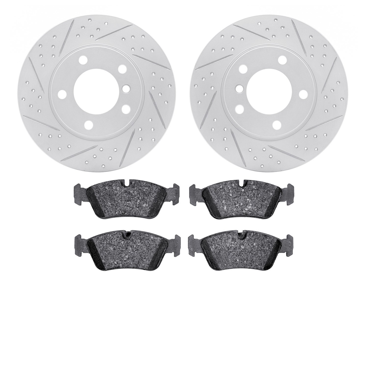 2602-31036 Geoperformance Drilled/Slotted Rotors w/5000 Euro Ceramic Brake Pads Kit, 1995-1998 BMW, Position: Front