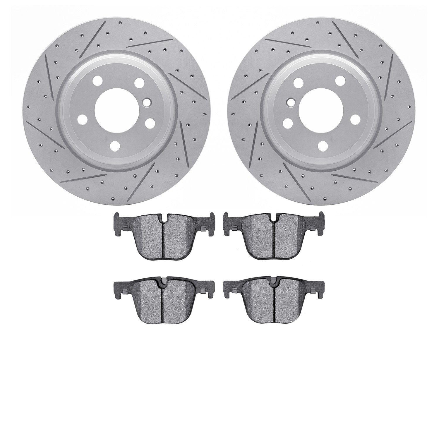 2602-31210 Geoperformance Drilled/Slotted Rotors w/5000 Euro Ceramic Brake Pads Kit, 2012-2020 BMW, Position: Rear