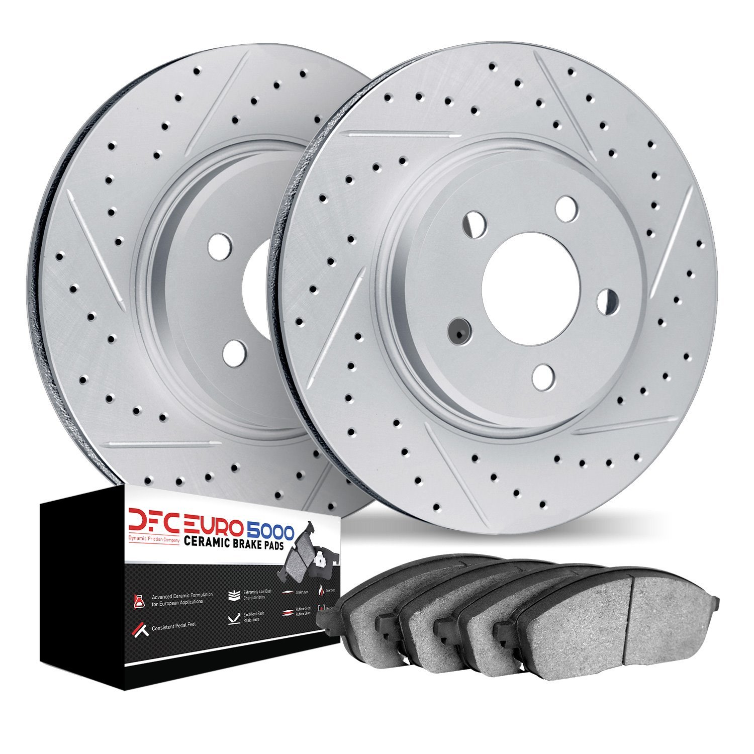 2602-31283 Geoperformance Drilled/Slotted Rotors w/5000 Euro Ceramic Brake Pads Kit, Fits Select Multiple Makes/Models, Position