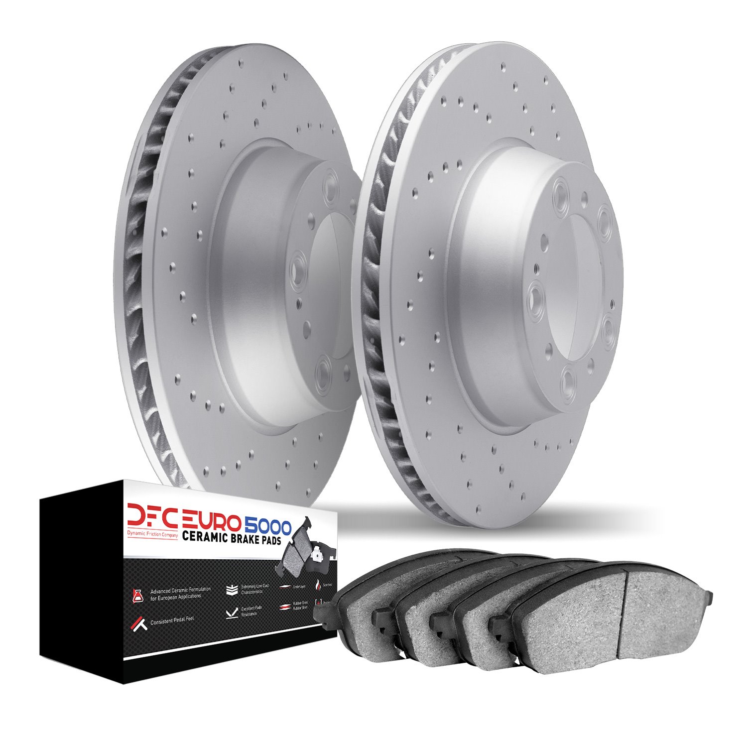 2602-32053 Geoperformance Drilled Brake Rotors w/5000 Euro Ceramic Brake Pads Kit, Fits Select Mini, Position: Front