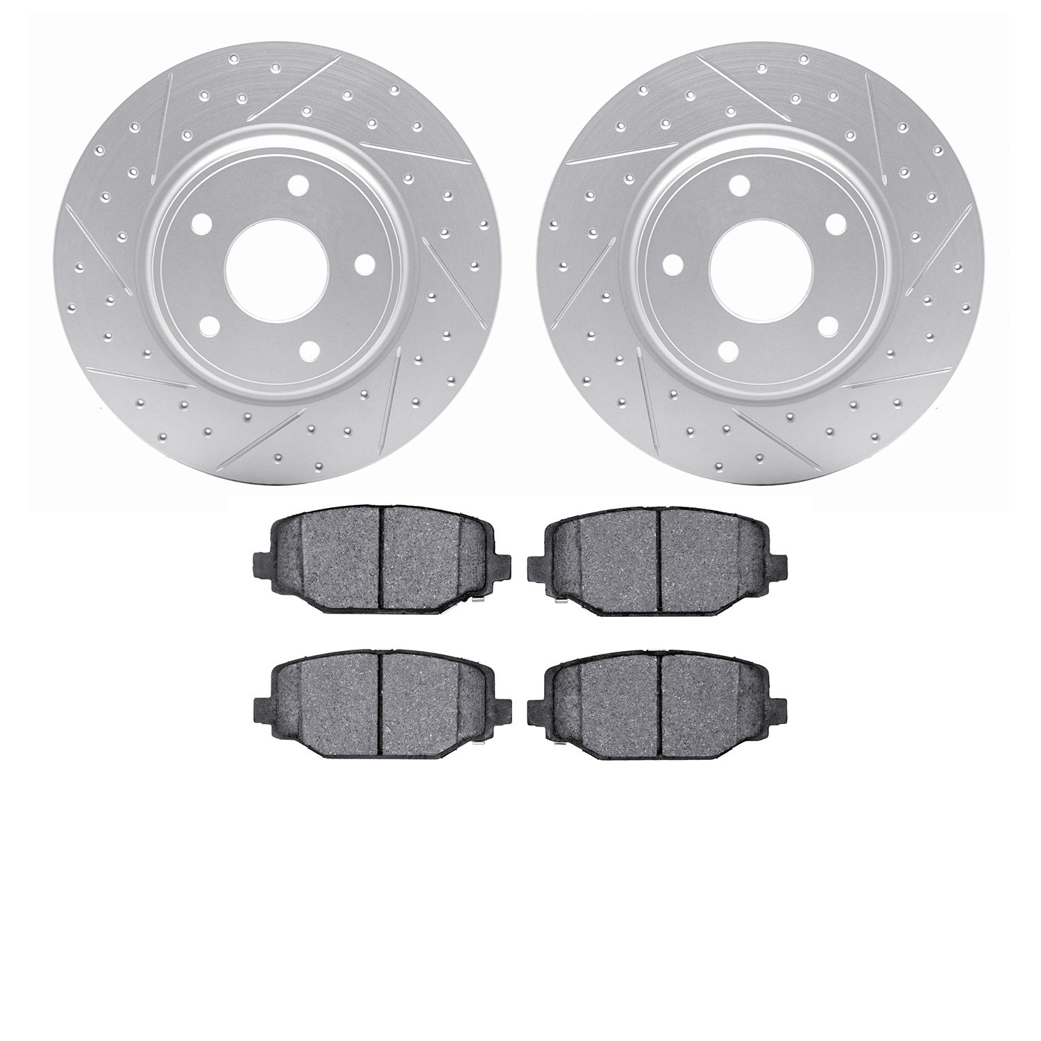 2602-40009 Geoperformance Drilled/Slotted Rotors w/5000 Euro Ceramic Brake Pads Kit, 2012-2020 Multiple Makes/Models, Position: