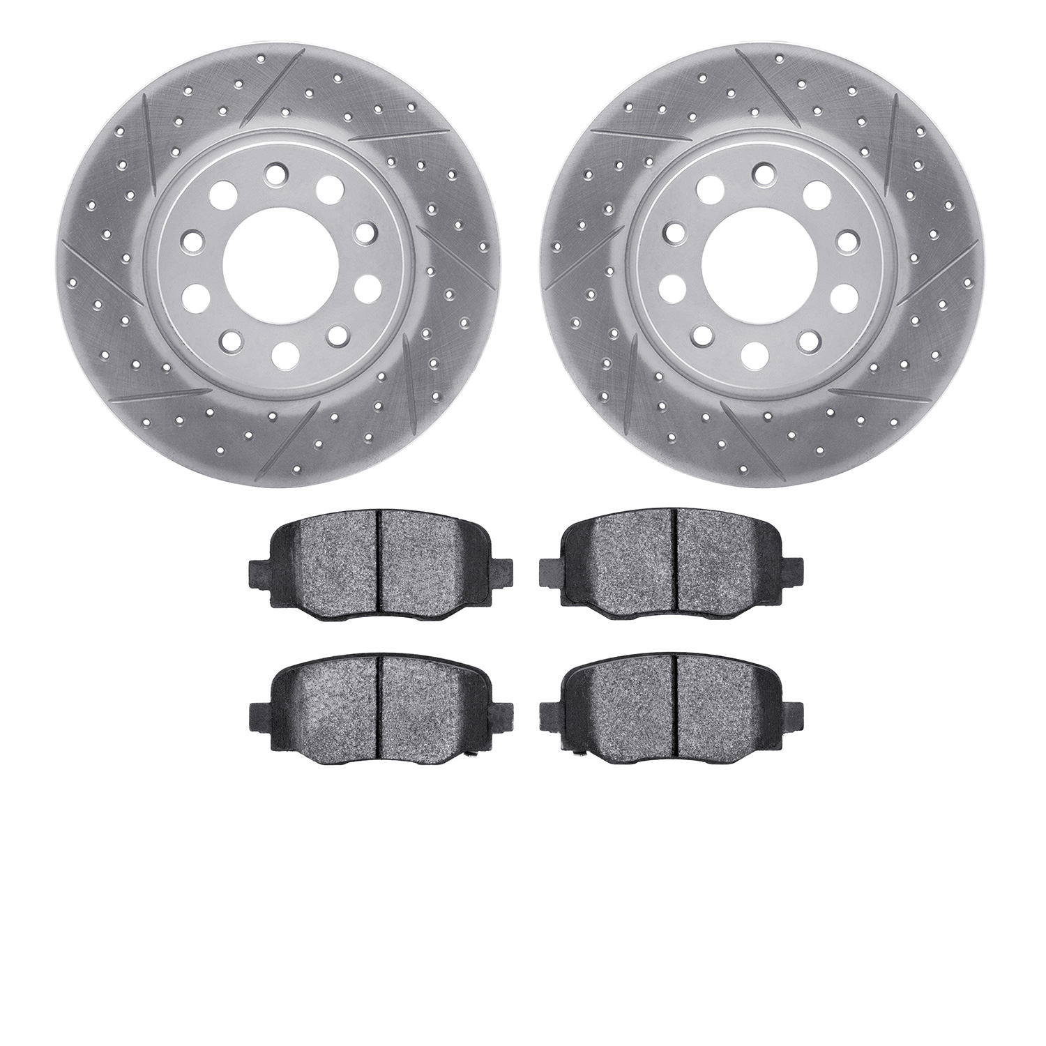 2602-42024 Geoperformance Drilled/Slotted Rotors w/5000 Euro Ceramic Brake Pads Kit, Fits Select Mopar, Position: Rear