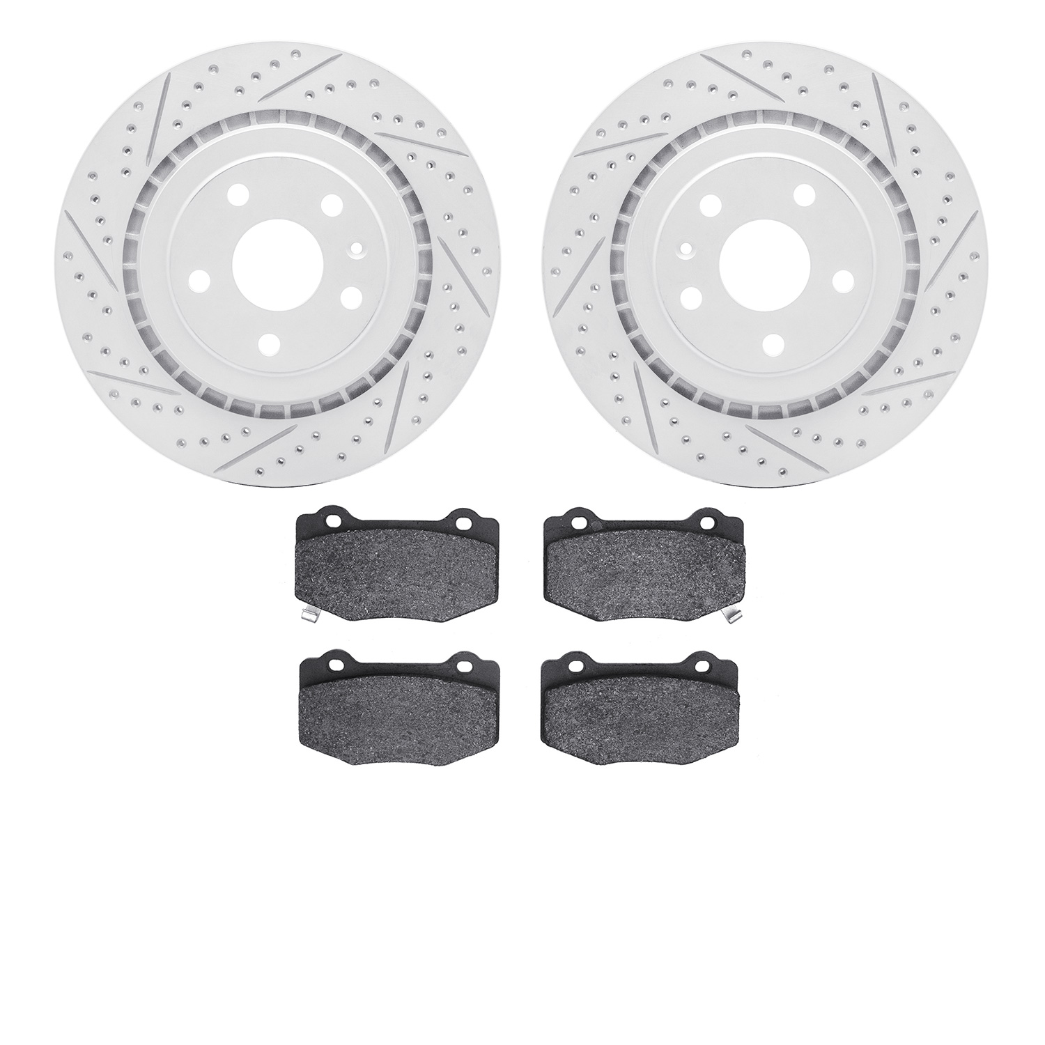 2602-47037 Geoperformance Drilled/Slotted Rotors w/5000 Euro Ceramic Brake Pads Kit, Fits Select GM, Position: Rear