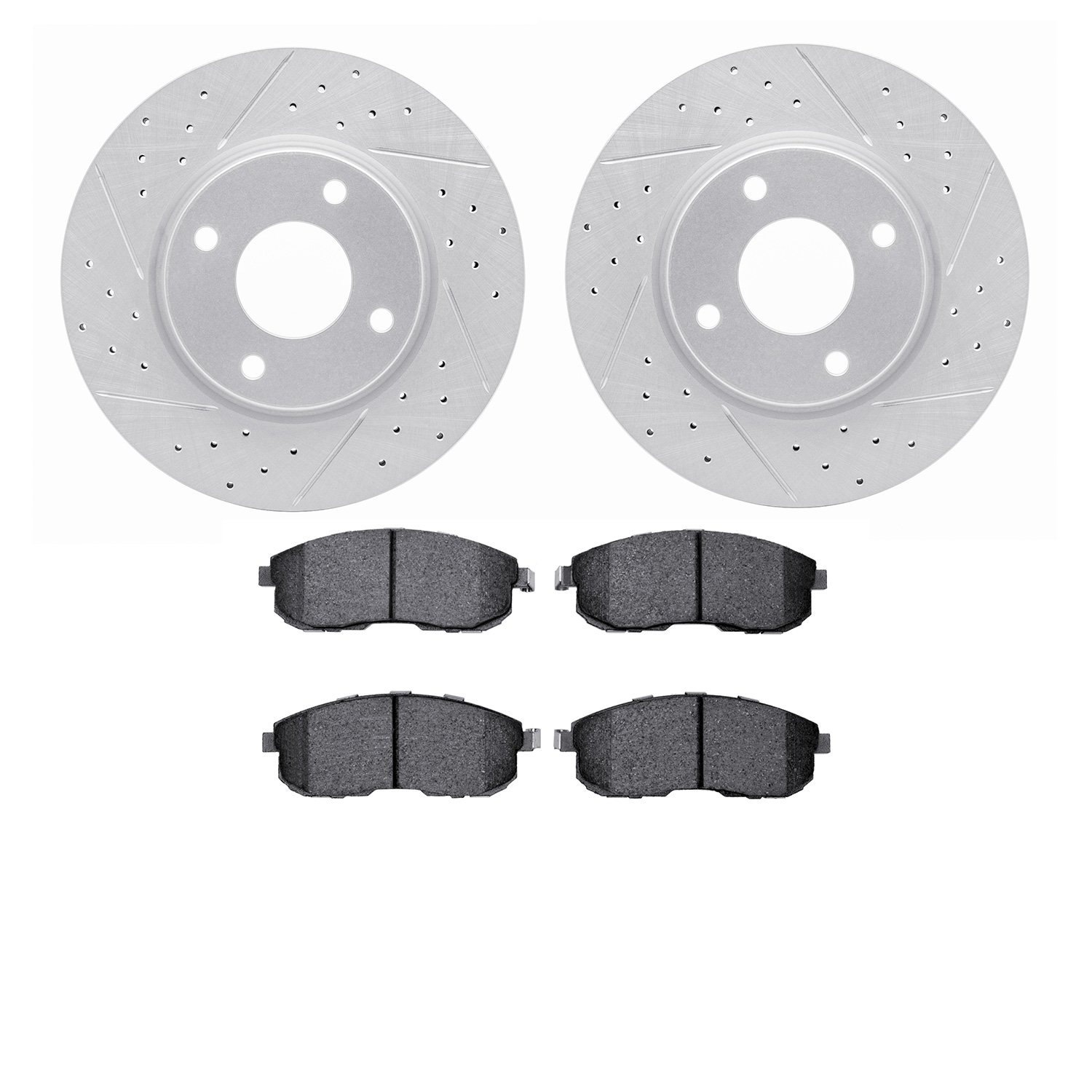 2602-67012 Geoperformance Drilled/Slotted Rotors w/5000 Euro Ceramic Brake Pads Kit, 2007-2012 Infiniti/Nissan, Position: Front