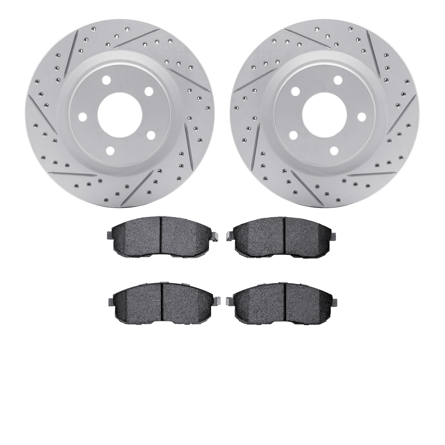 2602-67036 Geoperformance Drilled/Slotted Rotors w/5000 Euro Ceramic Brake Pads Kit, 2011-2019 Infiniti/Nissan, Position: Front