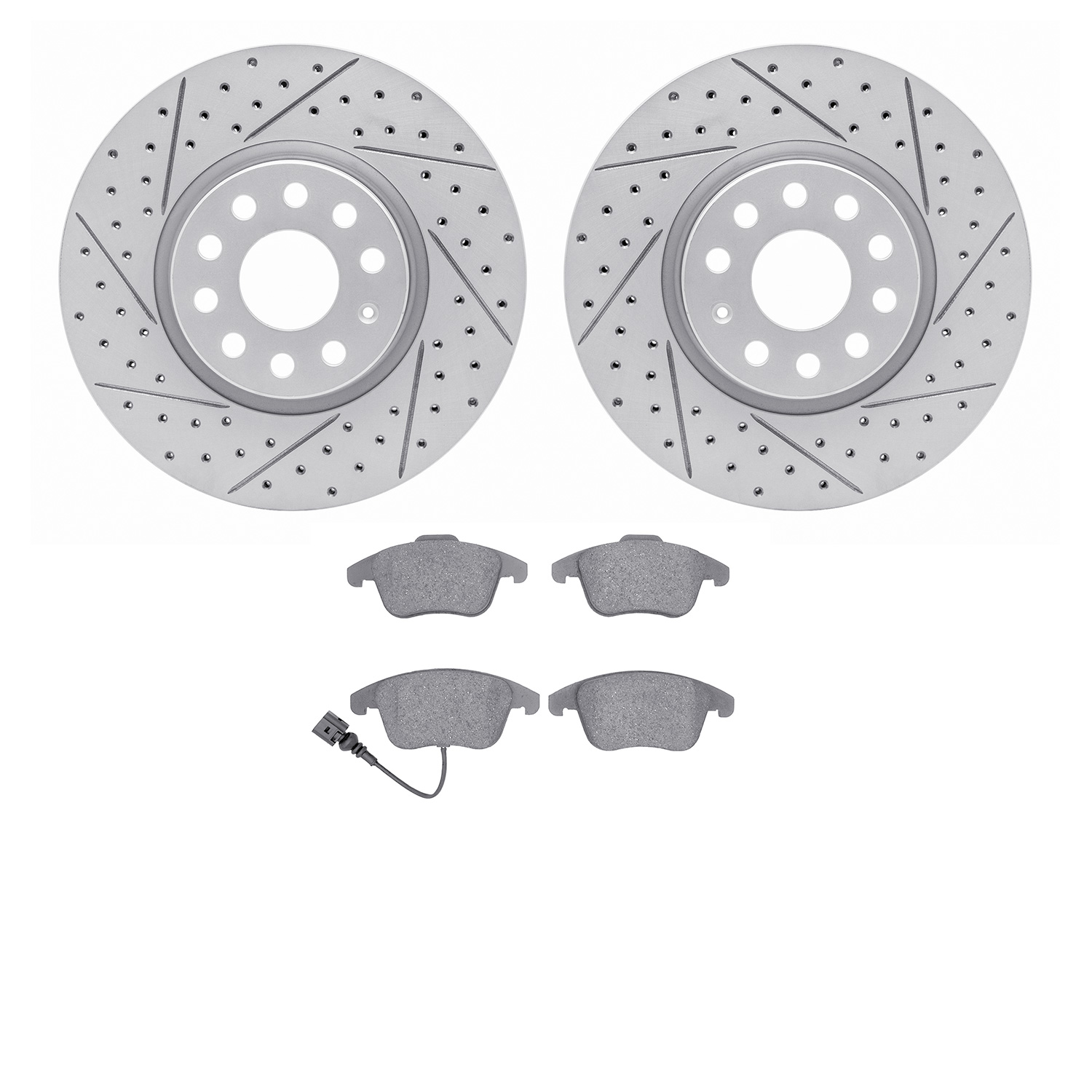 2602-74135 Geoperformance Drilled/Slotted Rotors w/5000 Euro Ceramic Brake Pads Kit, 2009-2020 Audi/Volkswagen, Position: Front