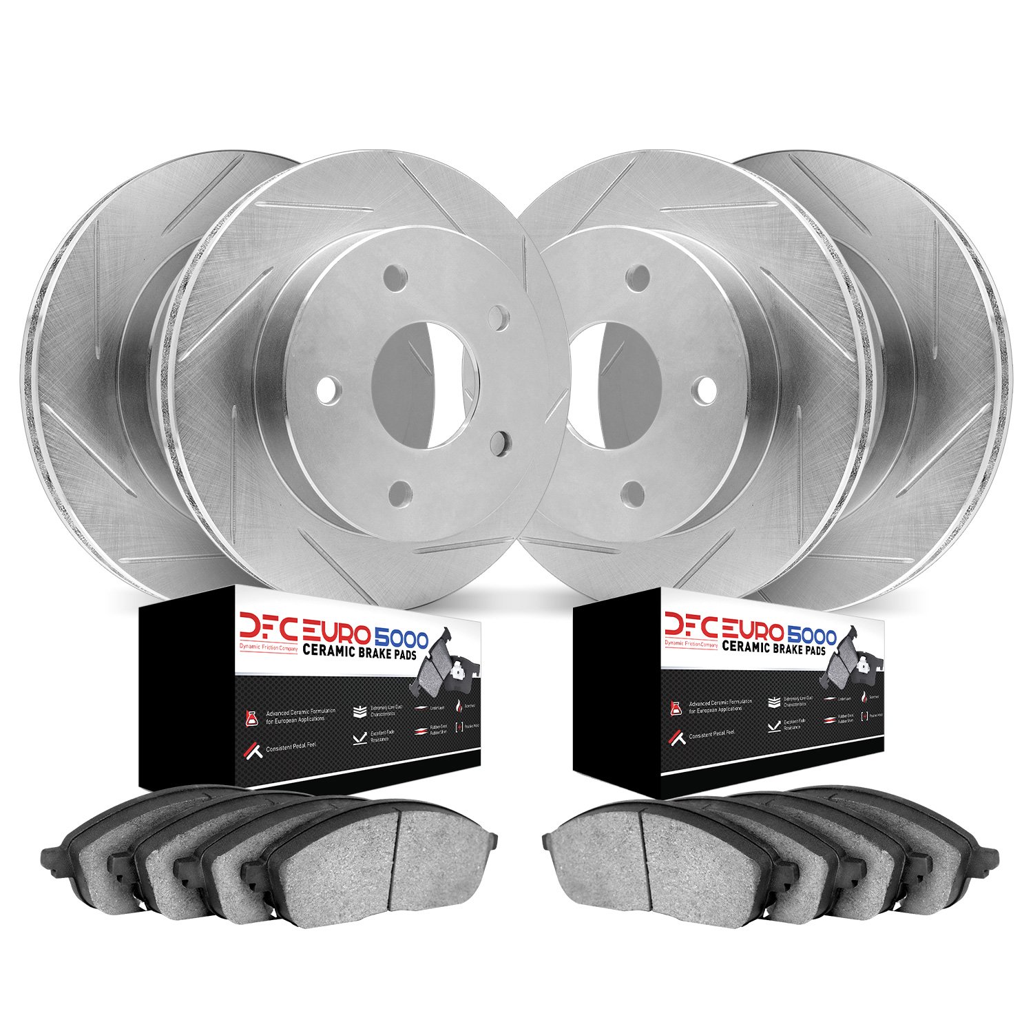 2604-02001 Geoperformance Slotted Brake Rotors w/5000 Euro Ceramic Brake Pads Kit, 1969-1977 Porsche, Position: Front and Rear
