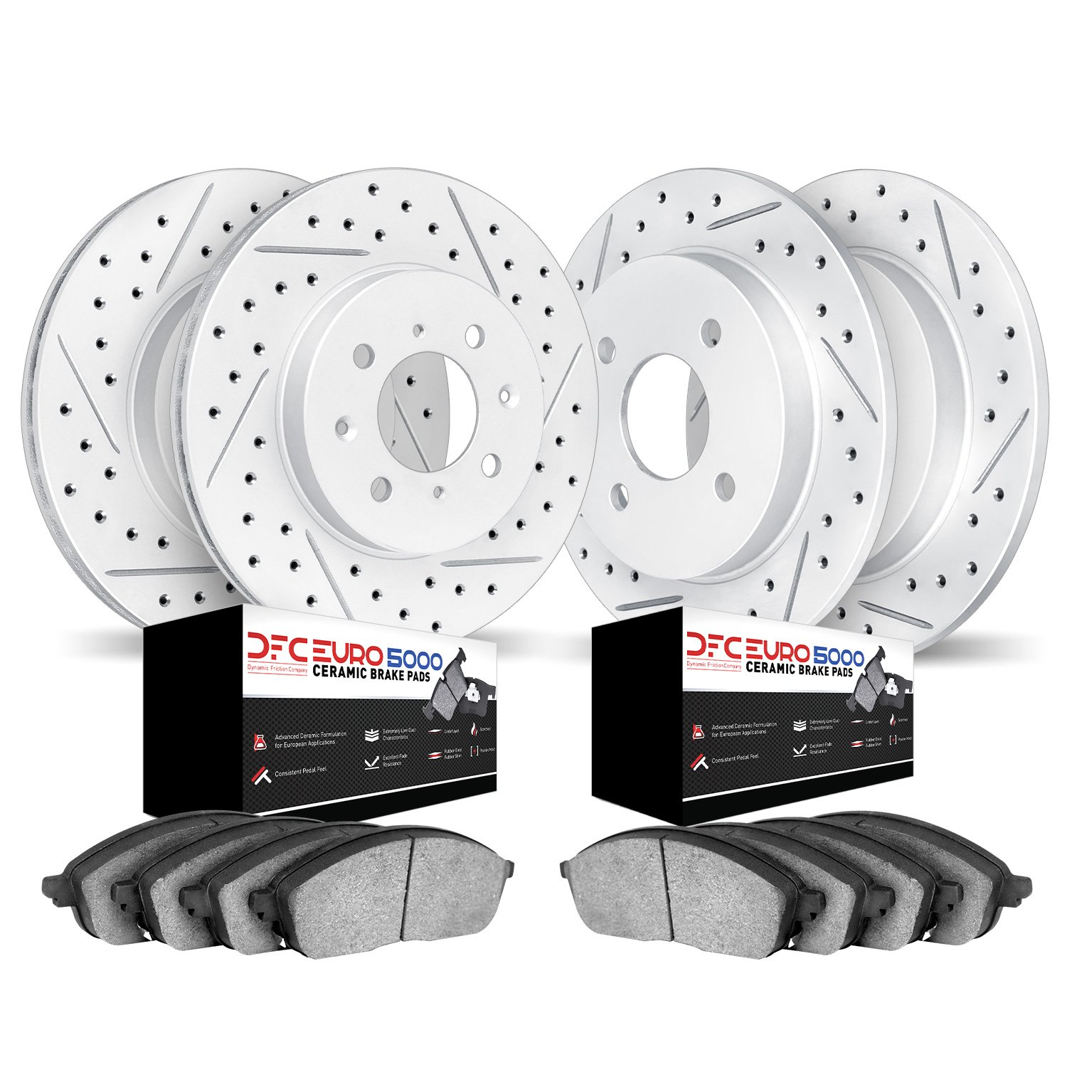 2604-54002 Geoperformance Drilled/Slotted Rotors w/5000 Euro Ceramic Brake Pads Kit, 2002-2004 Ford/Lincoln/Mercury/Mazda, Posit