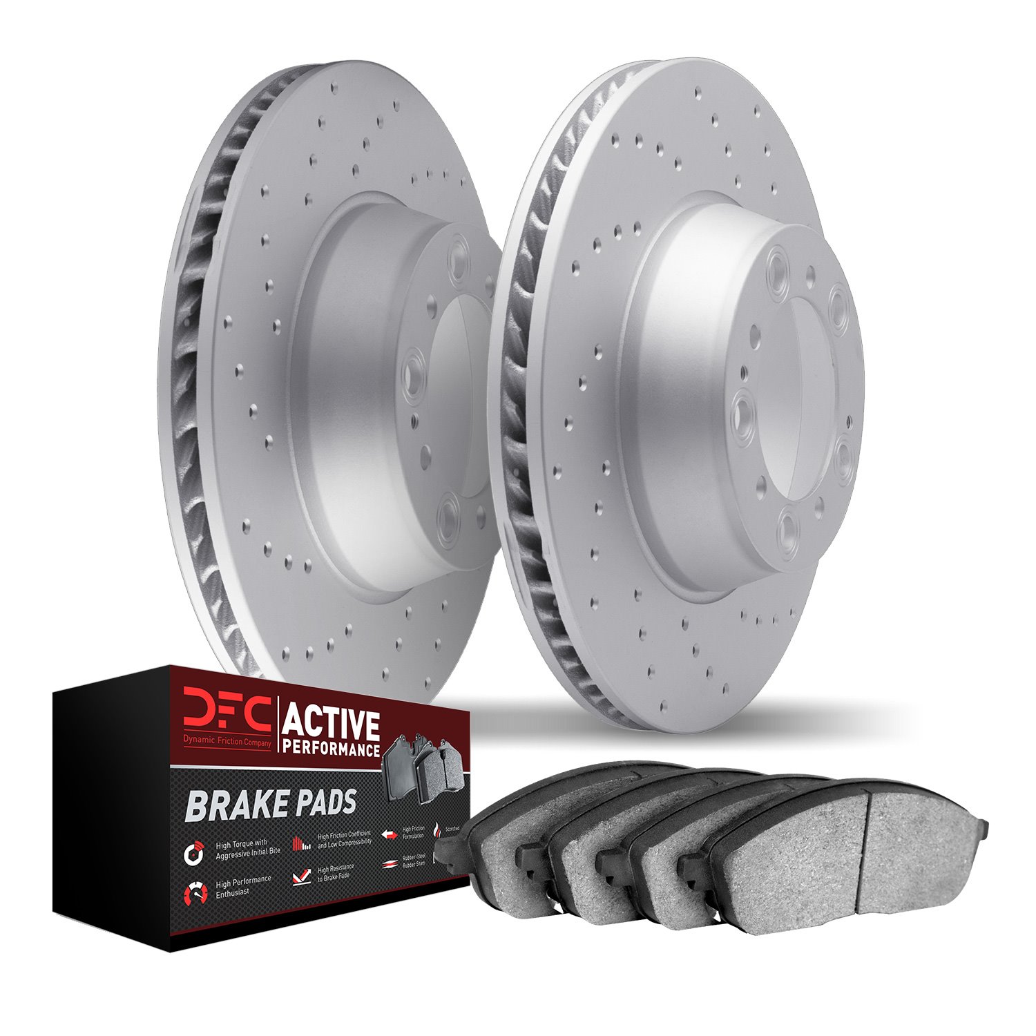2702-32036 Geoperformance Drilled Brake Rotors with Active Performance Pads Kit, 2014-2021 Mini, Position: Front