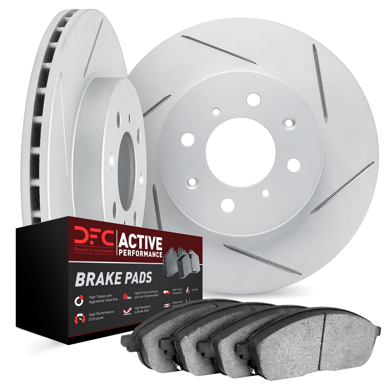 2702-59078 Geoperformance Slotted Brake Rotors with Active Performance Pads Kits, 2014-2020 Acura/Honda, Position: Front