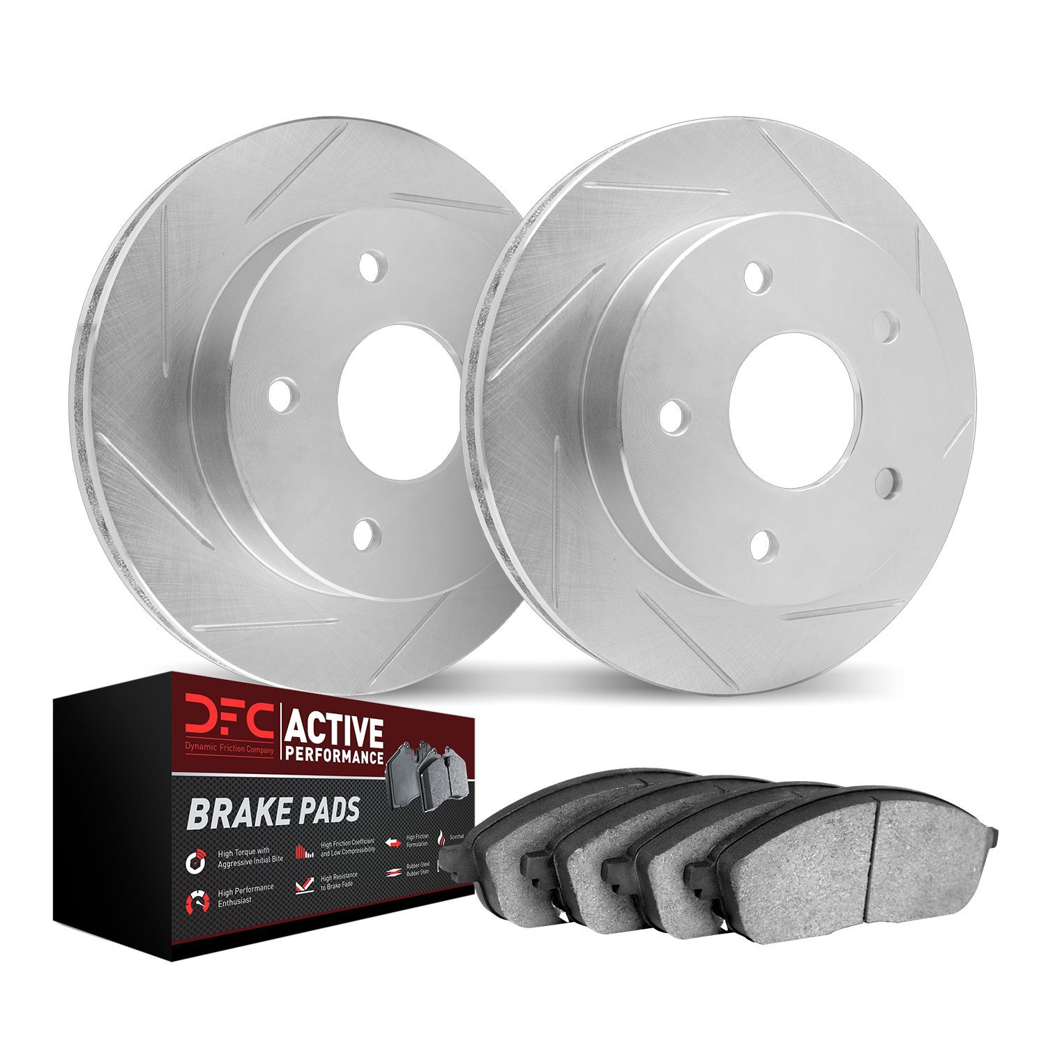 2702-63006 Geoperformance Slotted Brake Rotors with Active Performance Pads Kits, 1987-1993 Mercedes-Benz, Position: Front