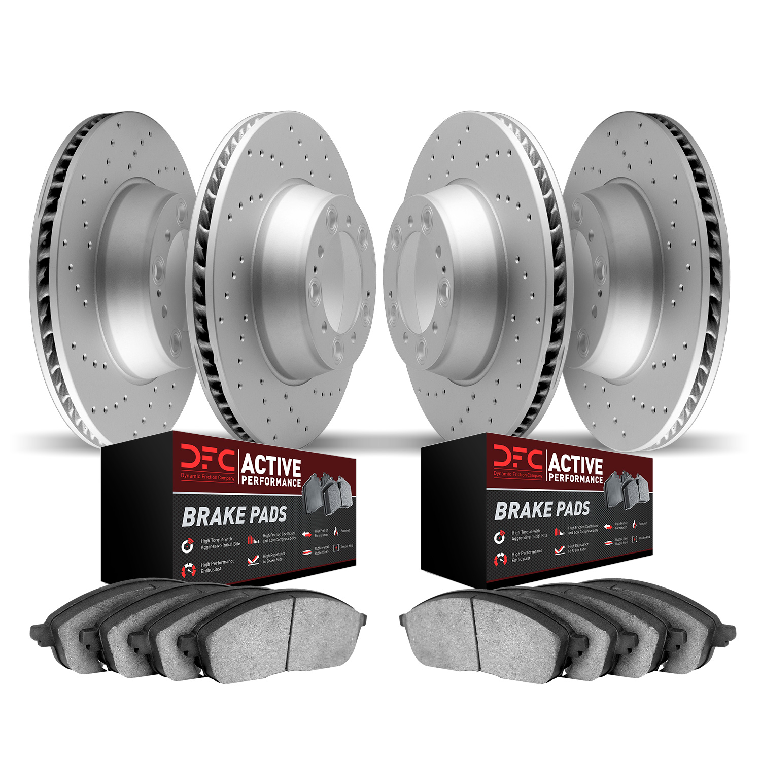 2704-13038 Geoperformance Drilled Brake Rotors with Active Performance Pads Kit, 2017-2020 Multiple Makes/Models, Position: Fron