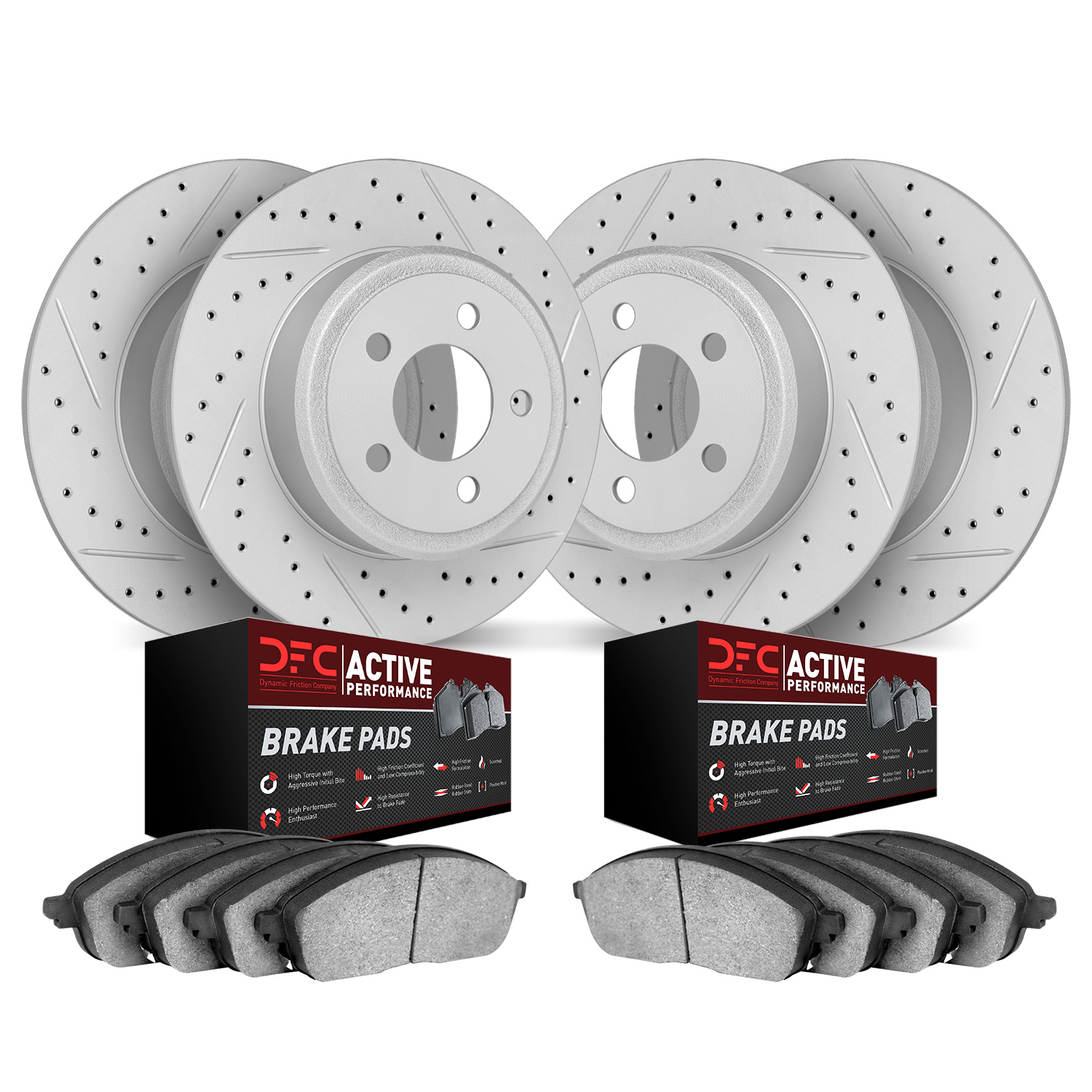 2704-31024 Geoperformance Drilled/Slotted Brake Rotors with Active Performance Pads Kit, 1995-1998 BMW, Position: Front and Rear