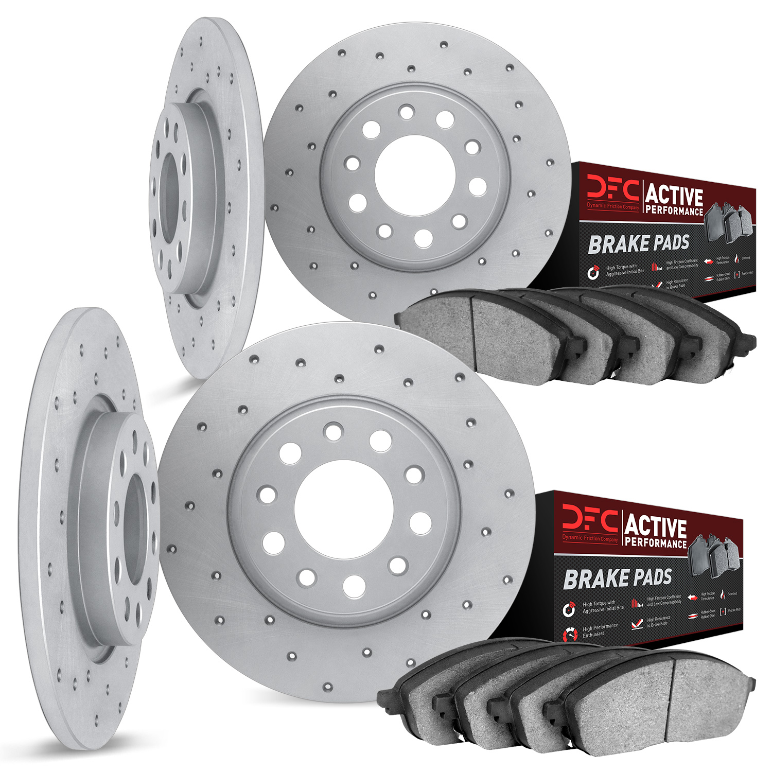 2704-31026 Geoperformance Drilled Brake Rotors with Active Performance Pads Kit, 1996-1998 BMW, Position: Front and Rear