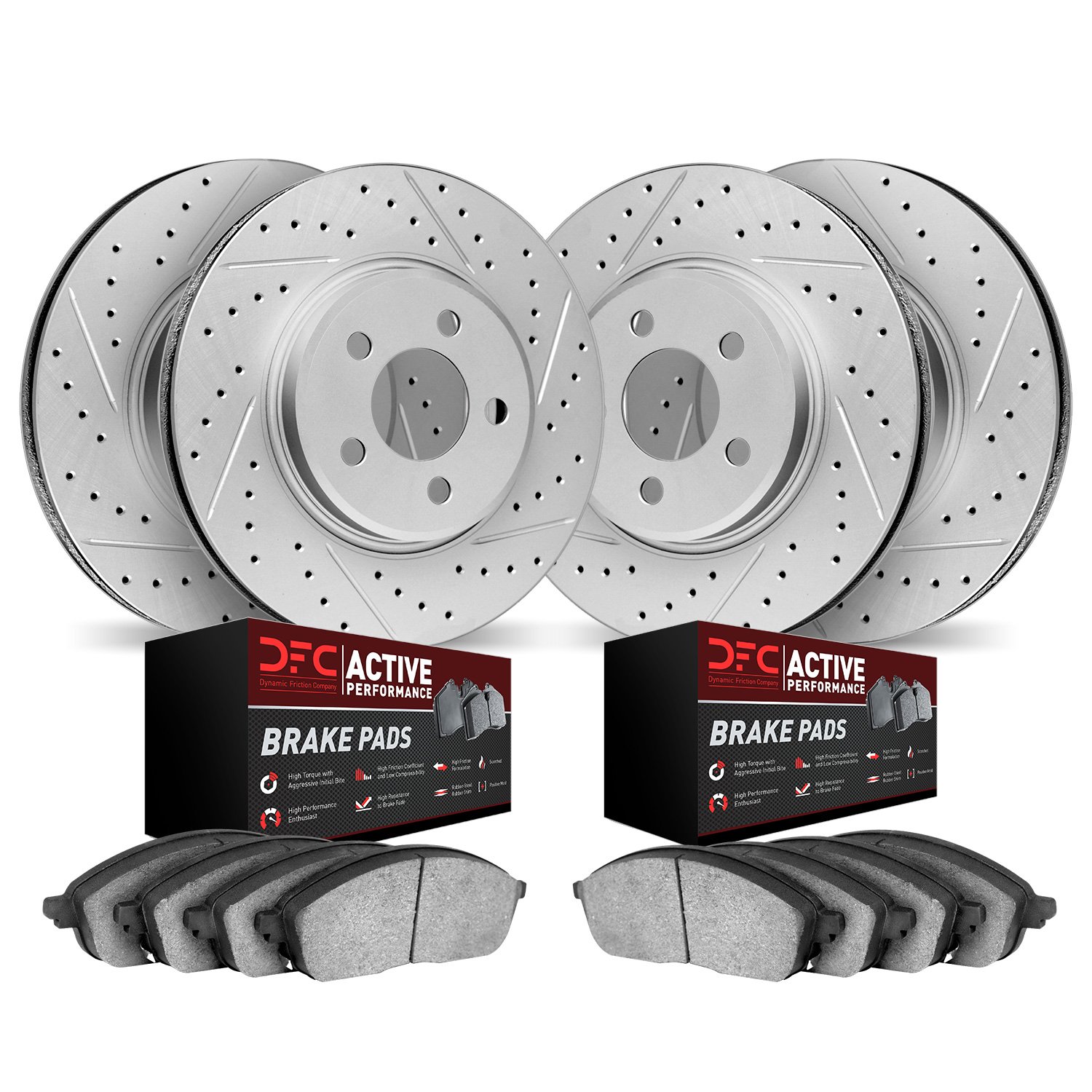 2704-31044 Geoperformance Drilled/Slotted Brake Rotors with Active Performance Pads Kit, 2006-2008 BMW, Position: Front and Rear
