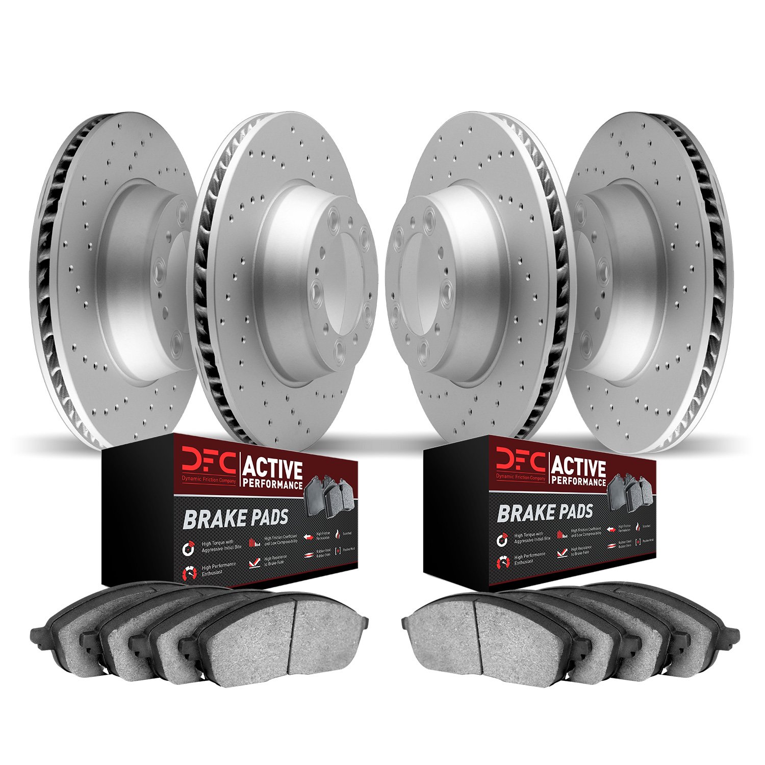 2704-31066 Geoperformance Drilled Brake Rotors with Active Performance Pads Kit, 2006-2007 BMW, Position: Front and Rear