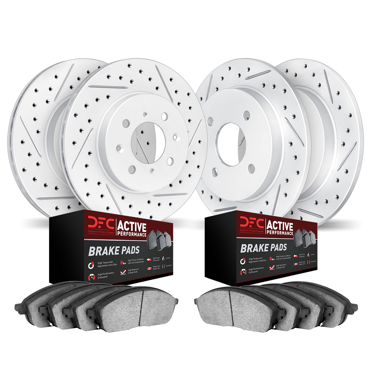 2704-32003 Geoperformance Drilled/Slotted Brake Rotors with Active Performance Pads Kit, 2007-2015 Mini, Position: Front and Rea
