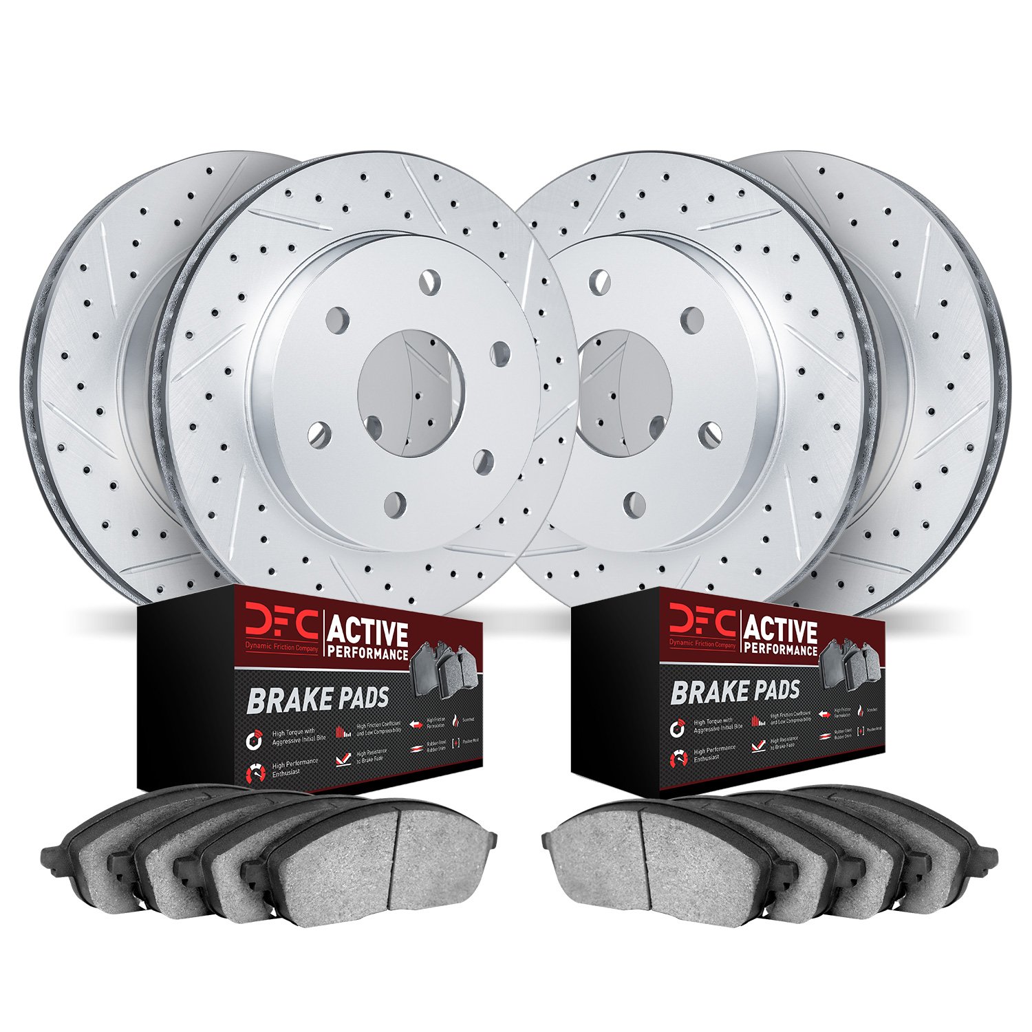 2704-40000 Geoperformance Drilled/Slotted Brake Rotors with Active Performance Pads Kit, 2003-2017 Mopar, Position: Front and Re