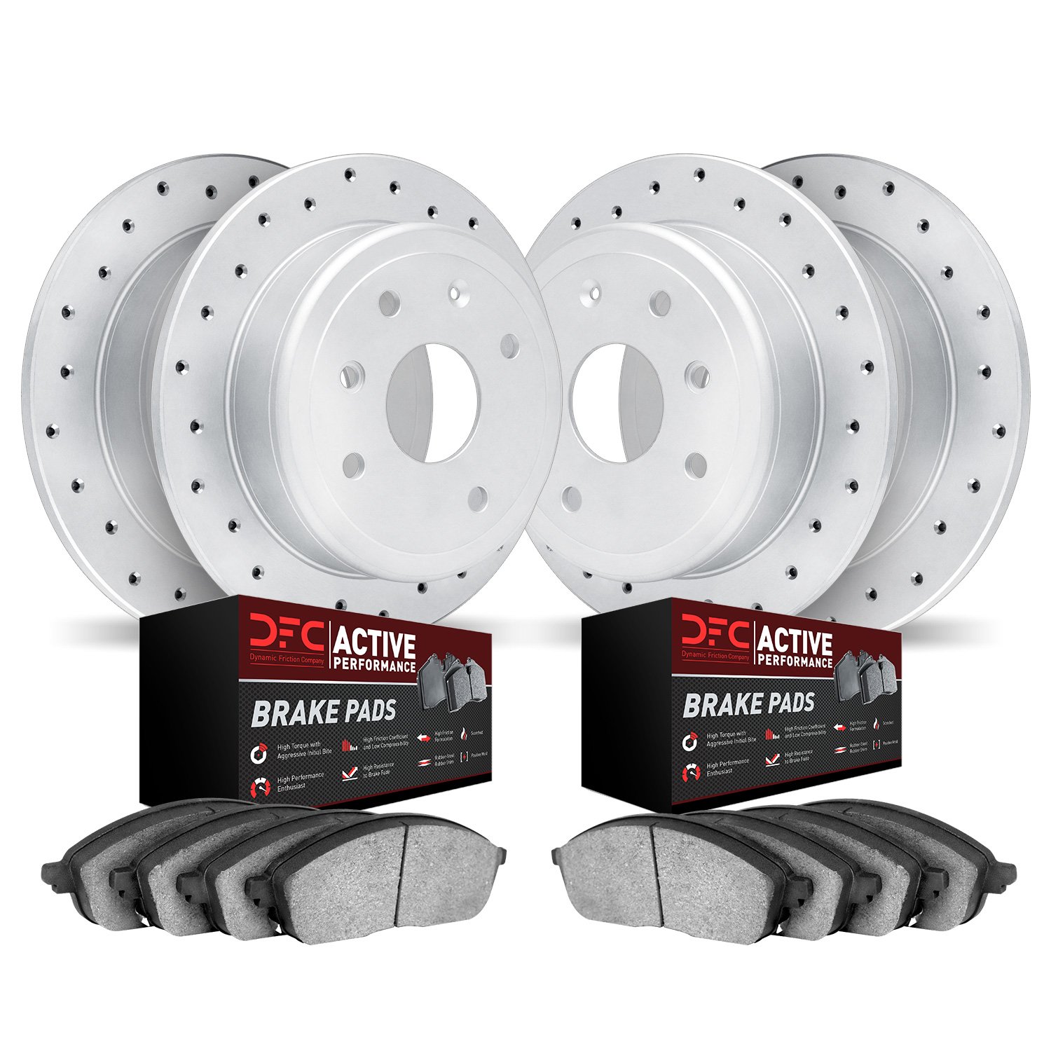 2704-76006 Geoperformance Drilled Brake Rotors with Active Performance Pads Kit, 2000-2005 Lexus/Toyota/Scion, Position: Front a
