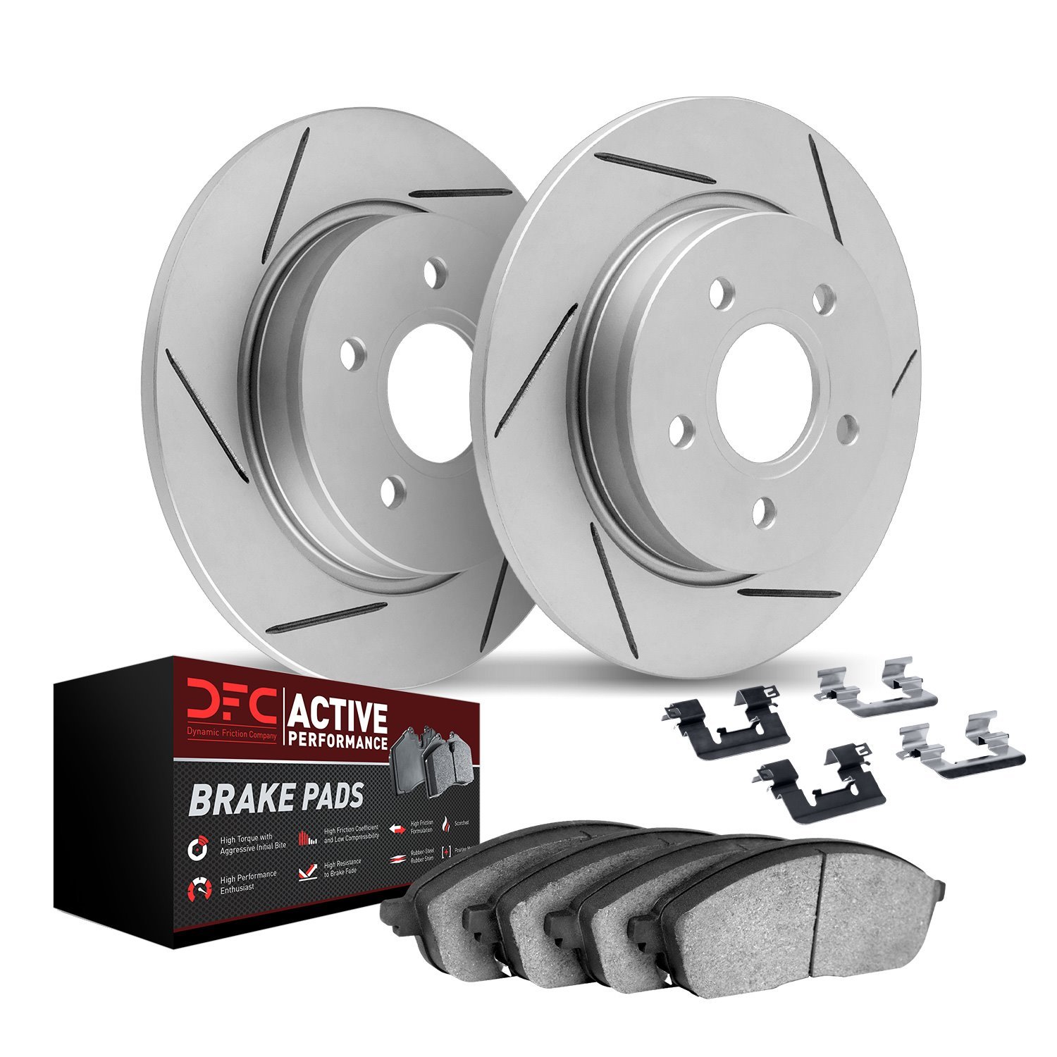 2712-01003 Geoperformance Slotted Brake Rotors with Active Performance Pads Kits & Hardware, 2007-2014 Suzuki, Position: Rear