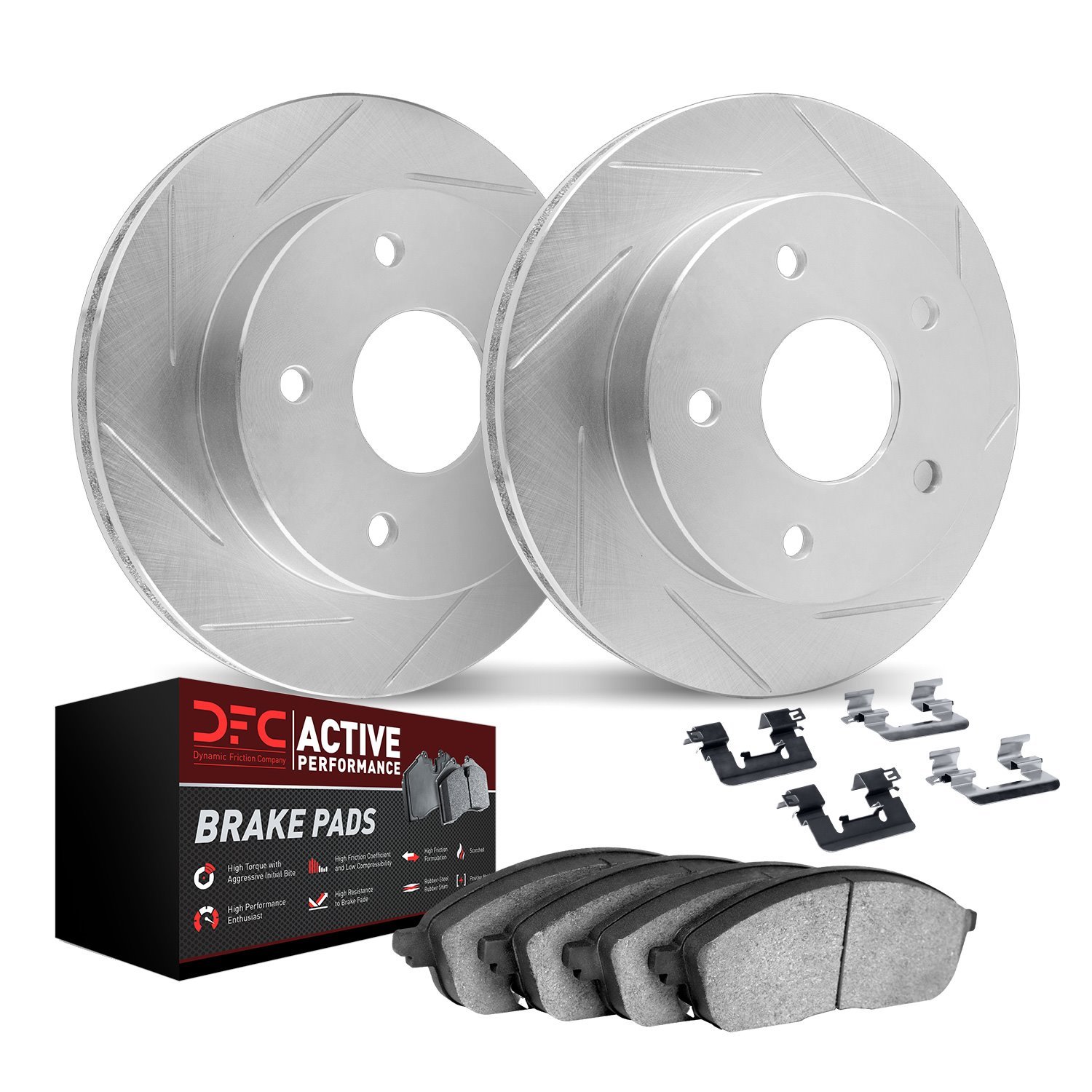 2712-13045 Geoperformance Slotted Brake Rotors with Active Performance Pads Kits & Hardware, Fits Select Multiple Makes/Models,