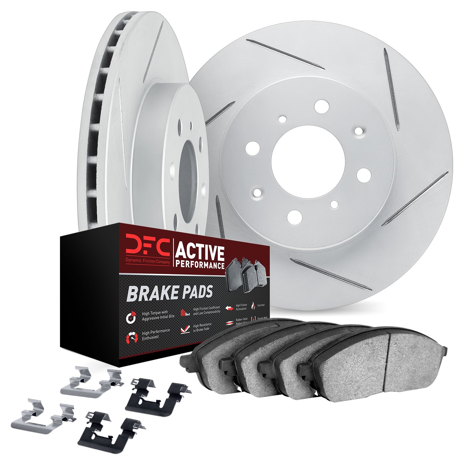 2712-32014 Geoperformance Slotted Brake Rotors with Active Performance Pads Kits & Hardware, 2007-2015 Mini, Position: Front