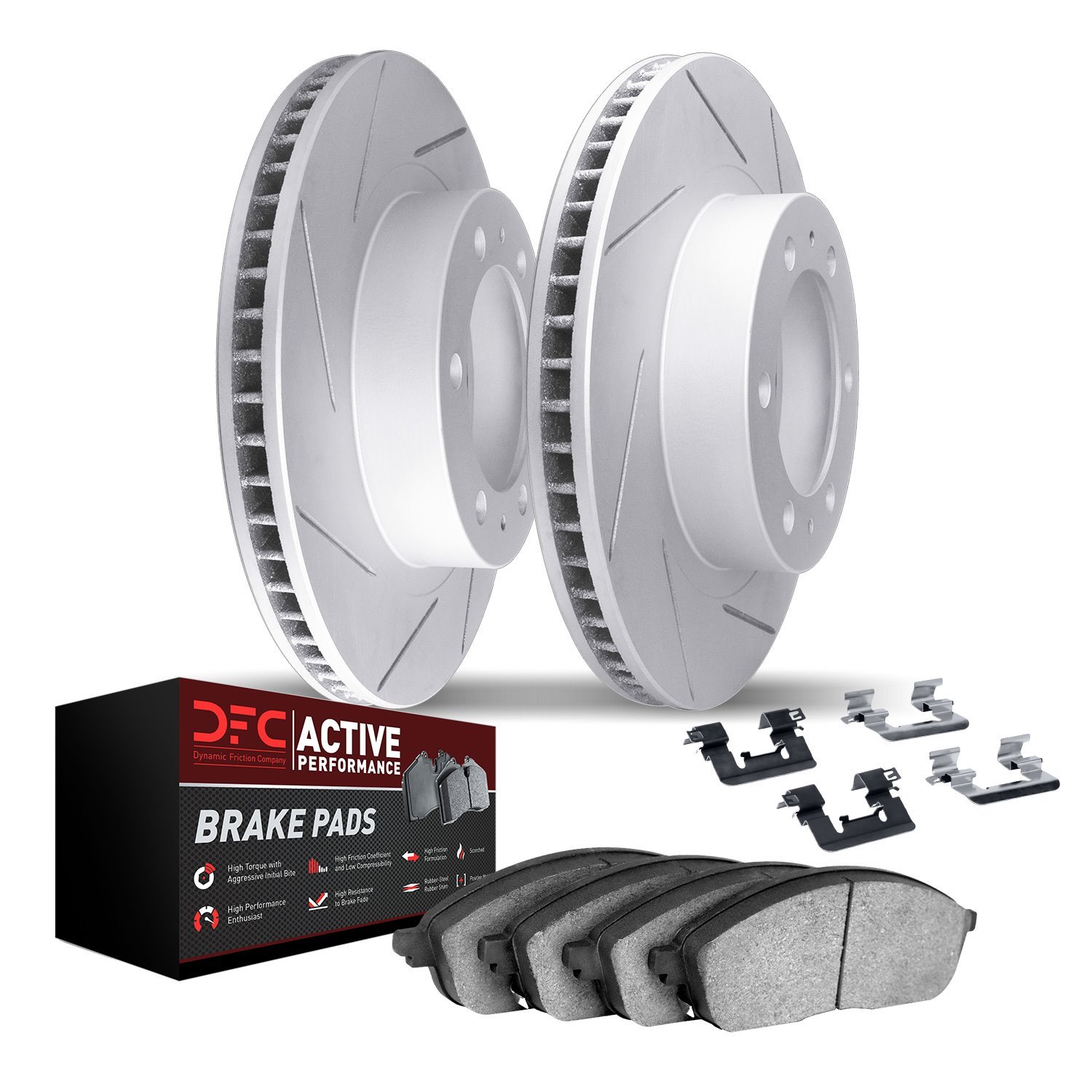 2712-46087 Geoperformance Slotted Brake Rotors with Active Performance Pads Kits & Hardware, 2004-2009 GM, Position: Front