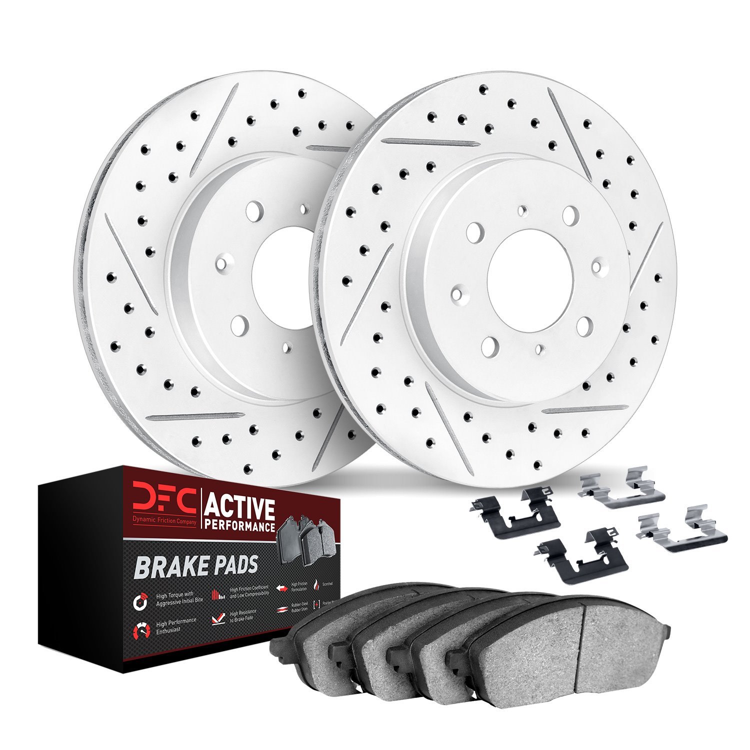 2712-54087 Geoperformance Drilled/Slotted Brake Rotors with Active Performance Pads Kit & Hardware, Fits Select Ford/Lincoln/Mer