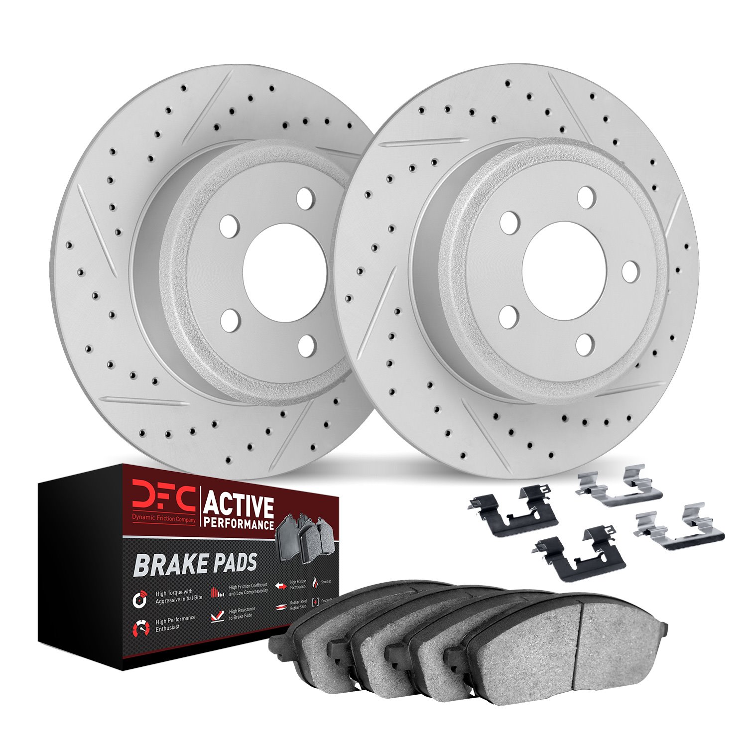 2712-54088 Geoperformance Drilled/Slotted Brake Rotors with Active Performance Pads Kit & Hardware, Fits Select Ford/Lincoln/Mer