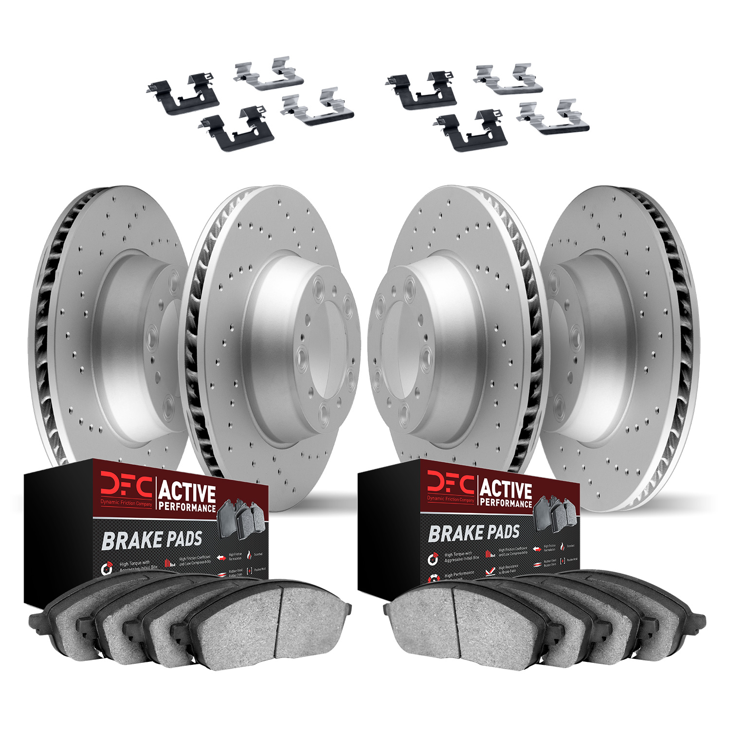 2714-13075 Geoperformance Drilled Brake Rotors with Active Performance Pads Kit & Hardware, Fits Select Multiple Makes/Models, P