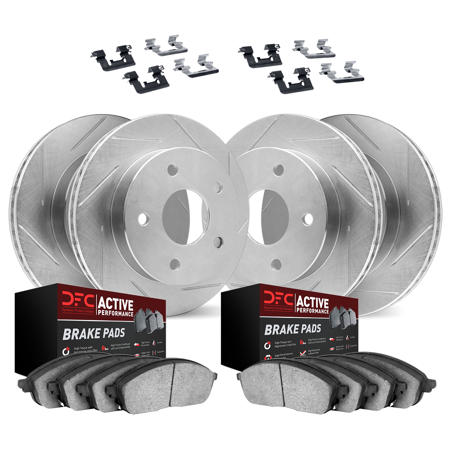 2714-31027 Geoperformance Slotted Brake Rotors with Active Performance Pads Kits & Hardware, 1995-2002 BMW, Position: Front and