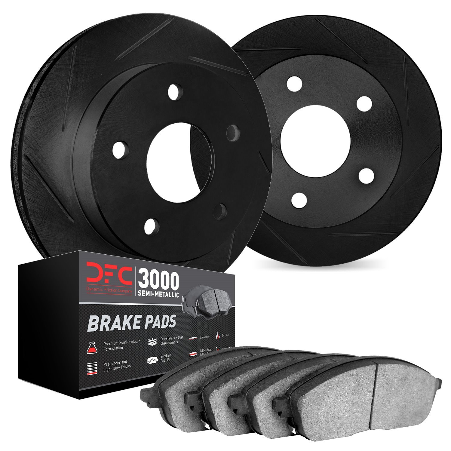 3102-01001 Slotted Brake Rotors with 3000-Series Semi-Metallic Brake Pads Kit [Black], 2014-2019 Suzuki, Position: Front