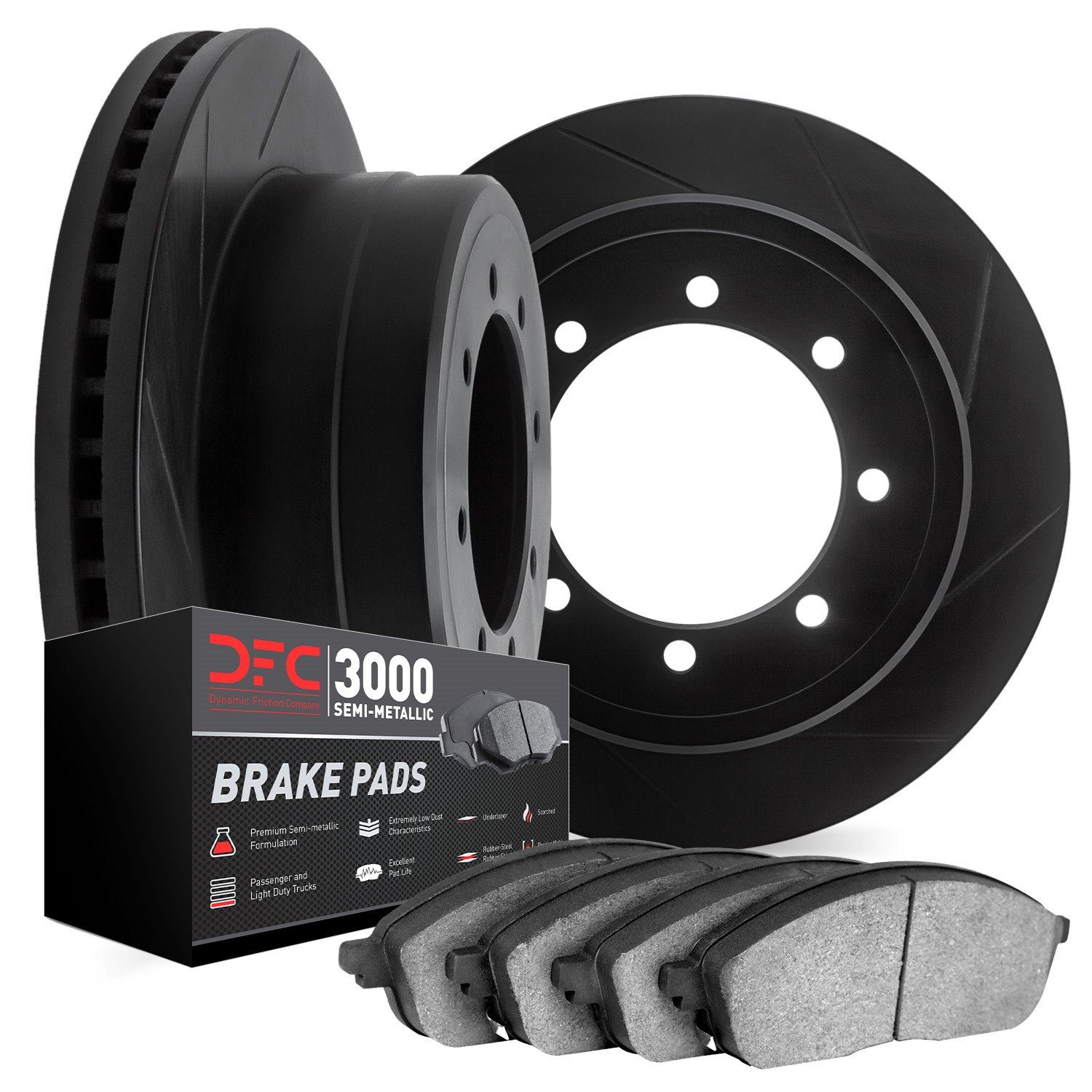 3102-40002 Slotted Brake Rotors with 3000-Series Semi-Metallic Brake Pads Kit [Black], 1973-1997 Mopar, Position: Front