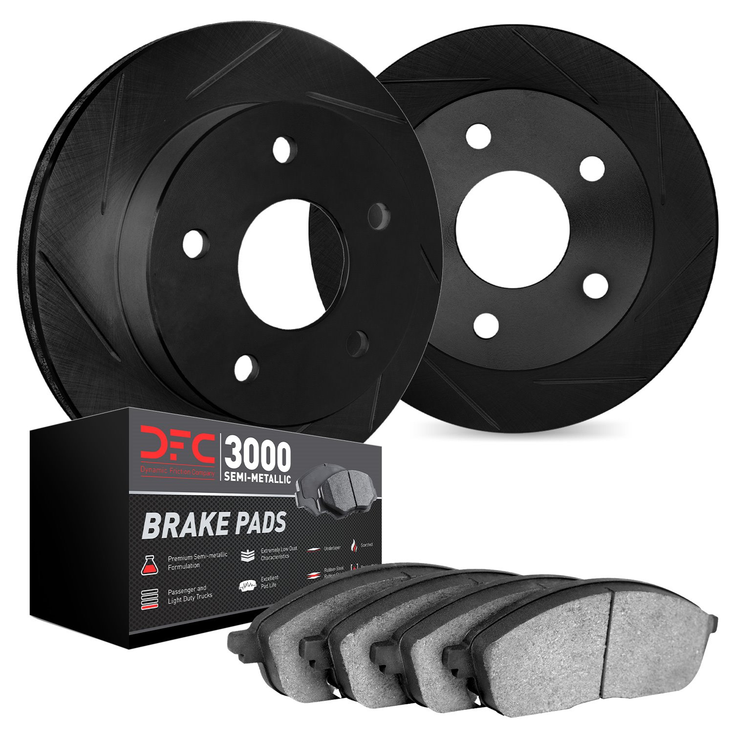 3102-63024 Slotted Brake Rotors with 3000-Series Semi-Metallic Brake Pads Kit [Black], 2014-2016 Mercedes-Benz, Position: Front