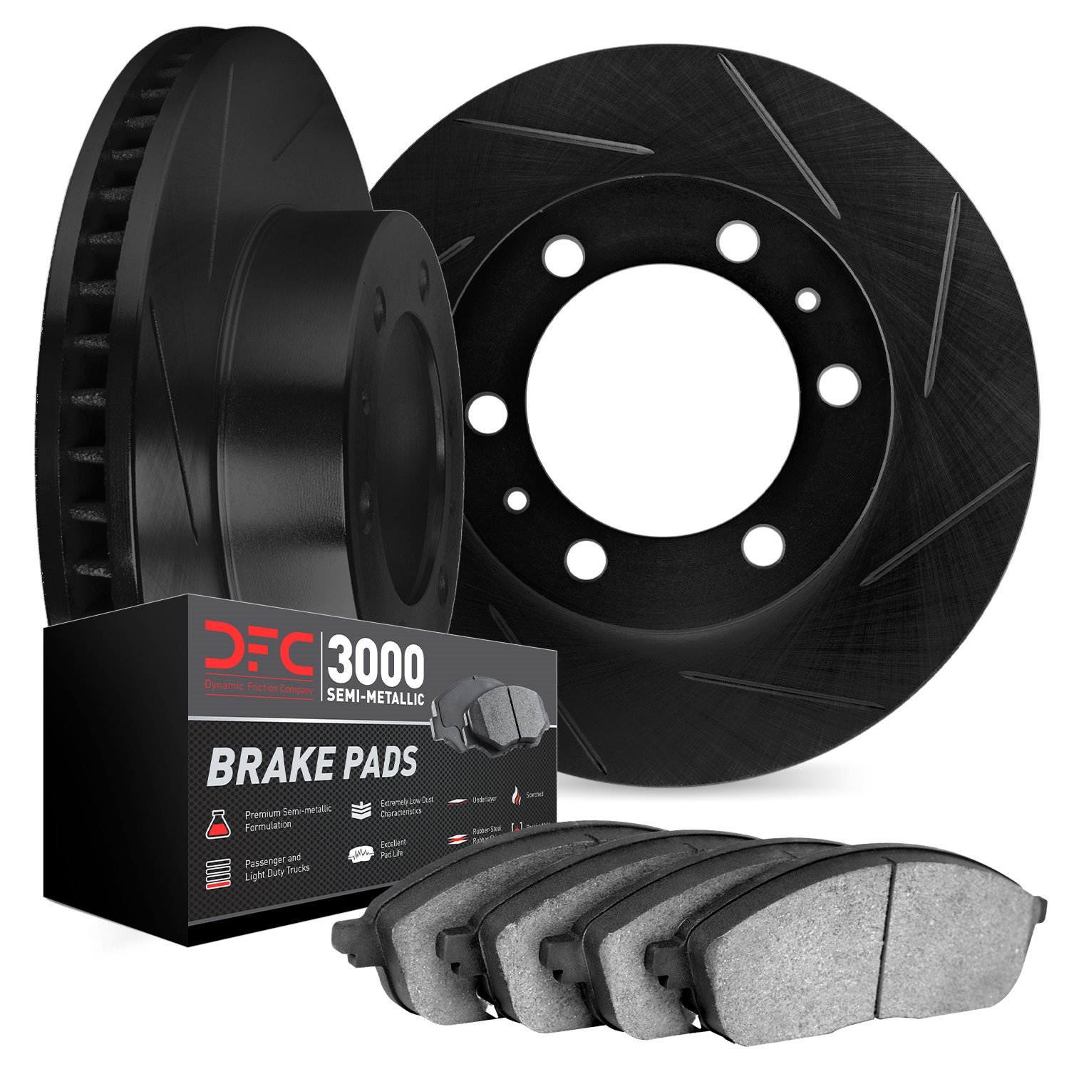 3102-92030 Slotted Brake Rotors with 3000-Series Semi-Metallic Brake Pads Kit [Black], 2008-2017 Mitsubishi, Position: Front